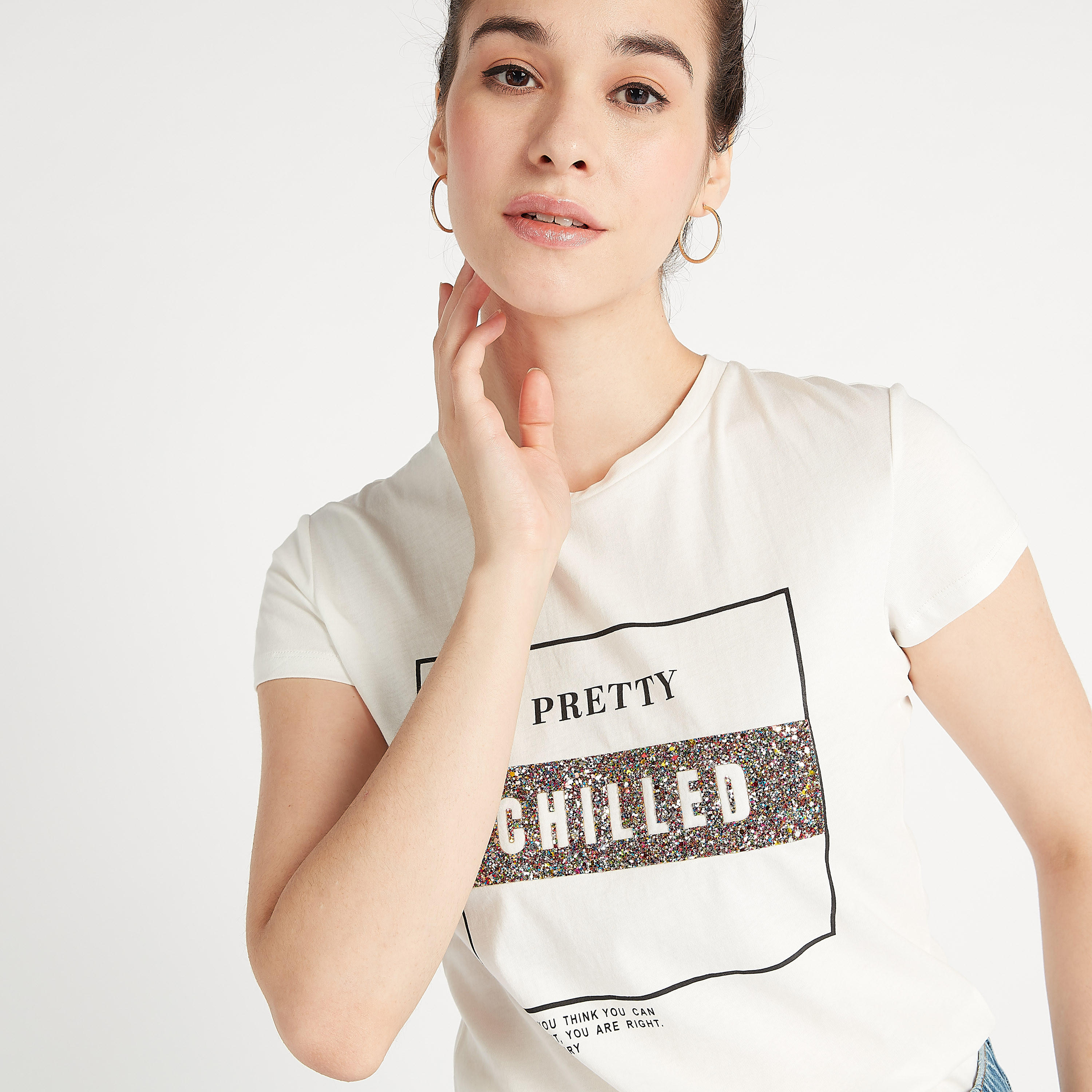 Printed Crew Neck T-shirt with Cap Sleeves-women-clothing-tshirts-image-1