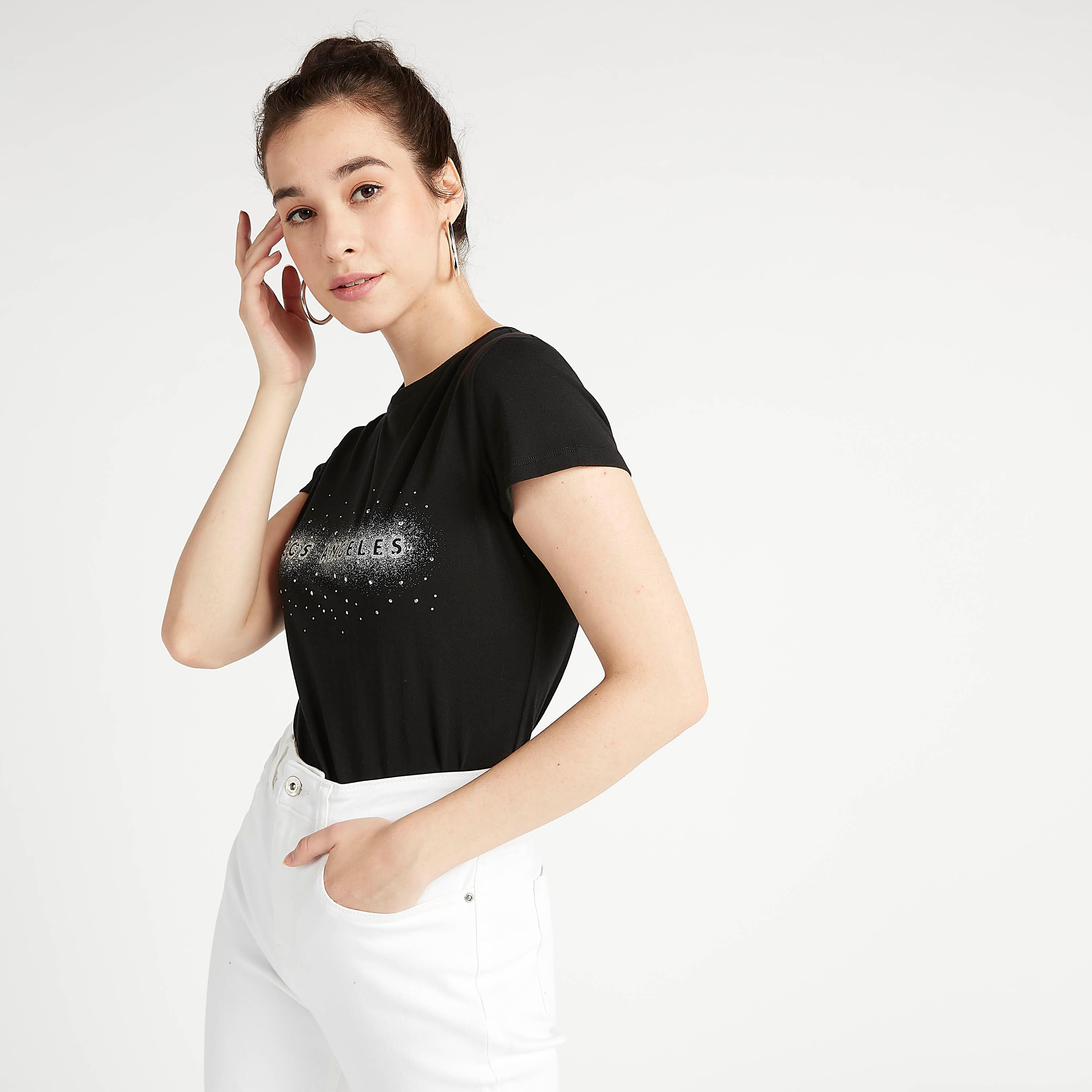 Printed Crew Neck T-shirt with Cap Sleeves-women-clothing-tshirts-image-1