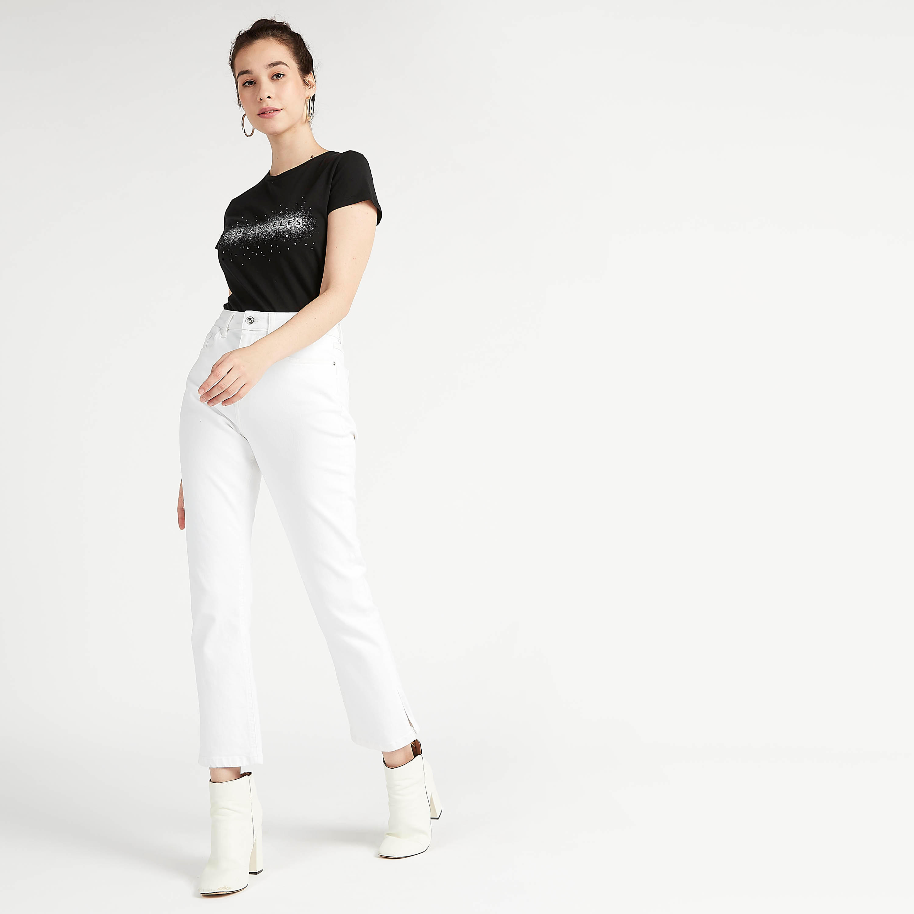 Printed Crew Neck T-shirt with Cap Sleeves-women-clothing-tshirts-image-2