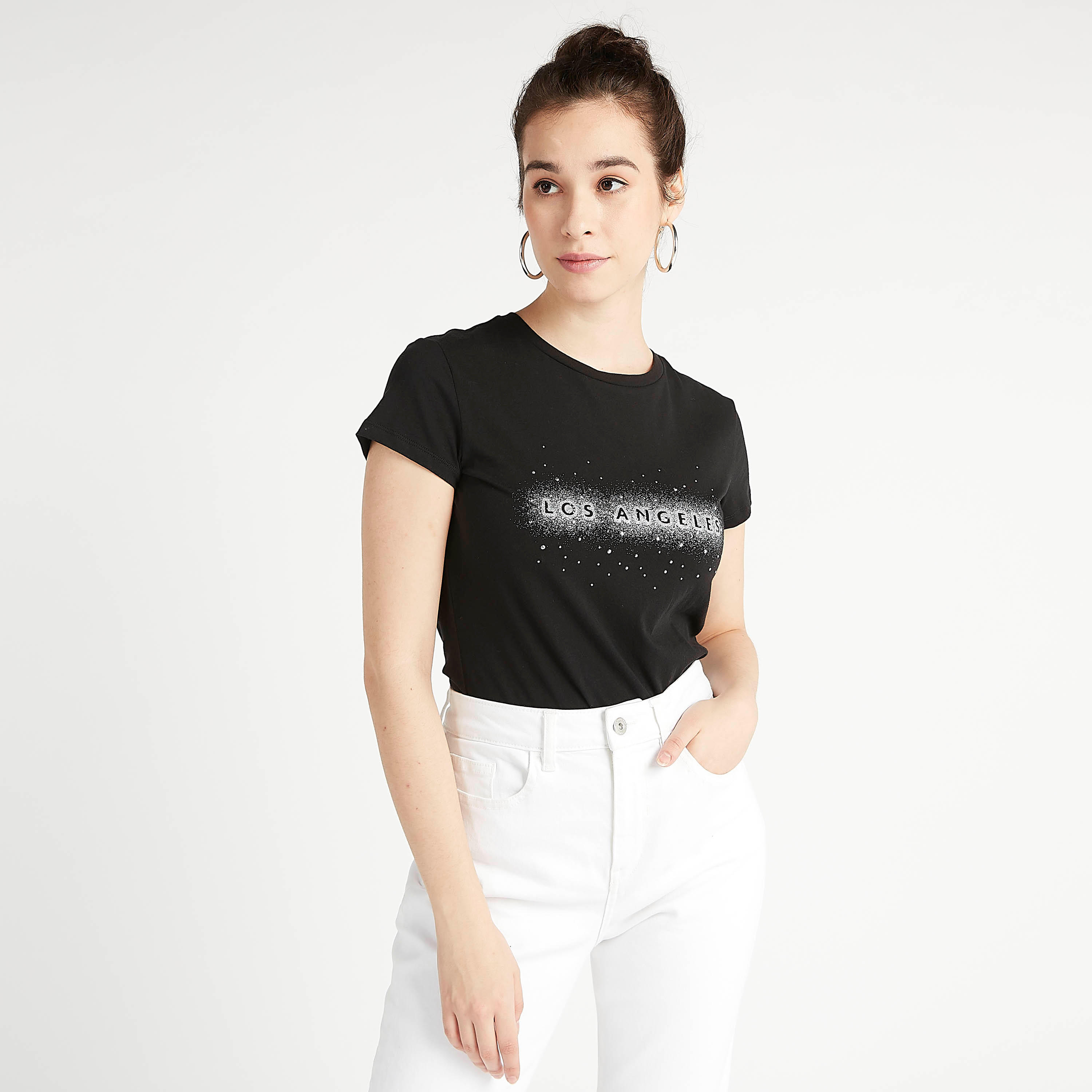 Printed Crew Neck T-shirt with Cap Sleeves-women-clothing-tshirts-image-5