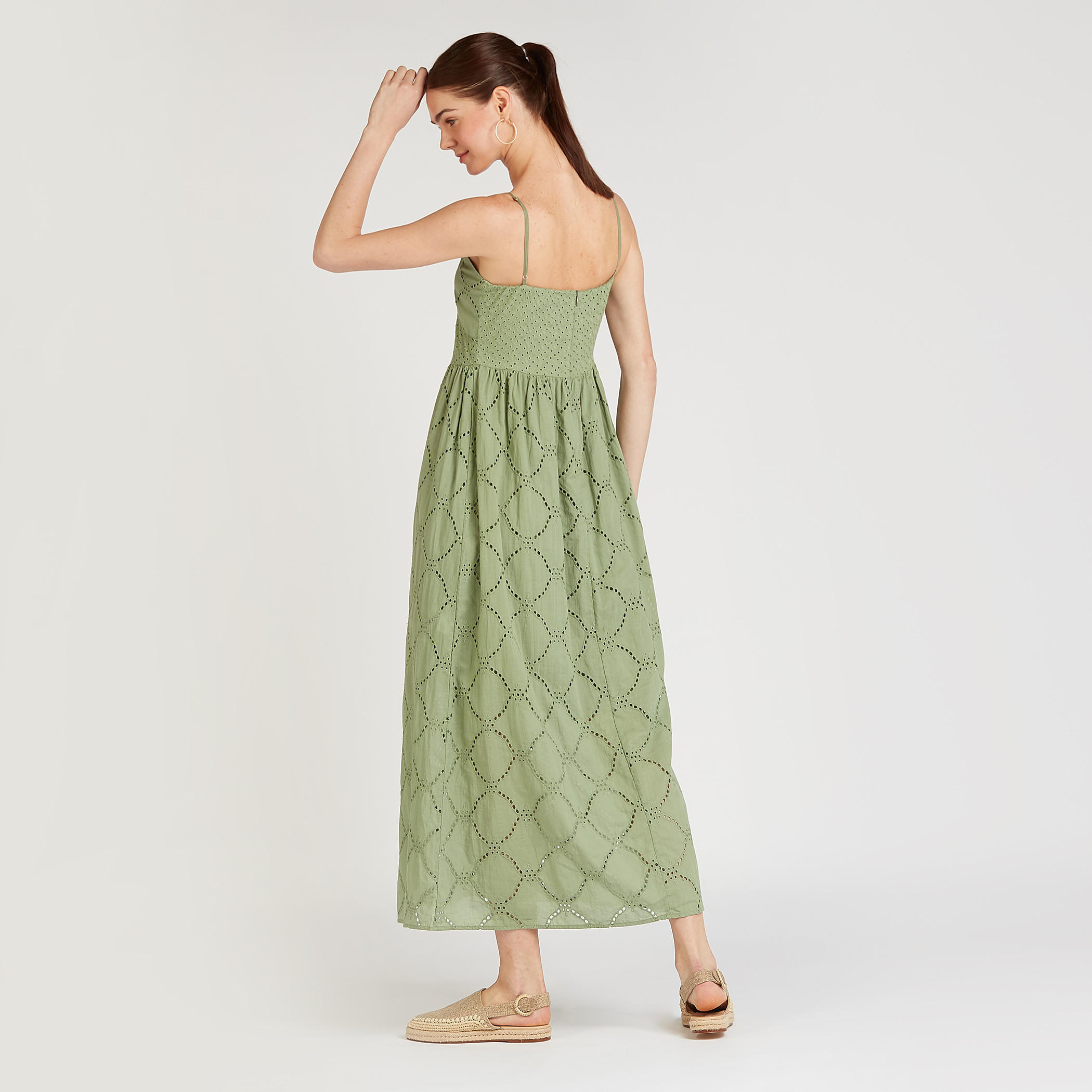 فستان شيفلي إيه لاين ميدي مطرز بأحزمة وتزيينات أزرار-women-clothing-dresses-image-4