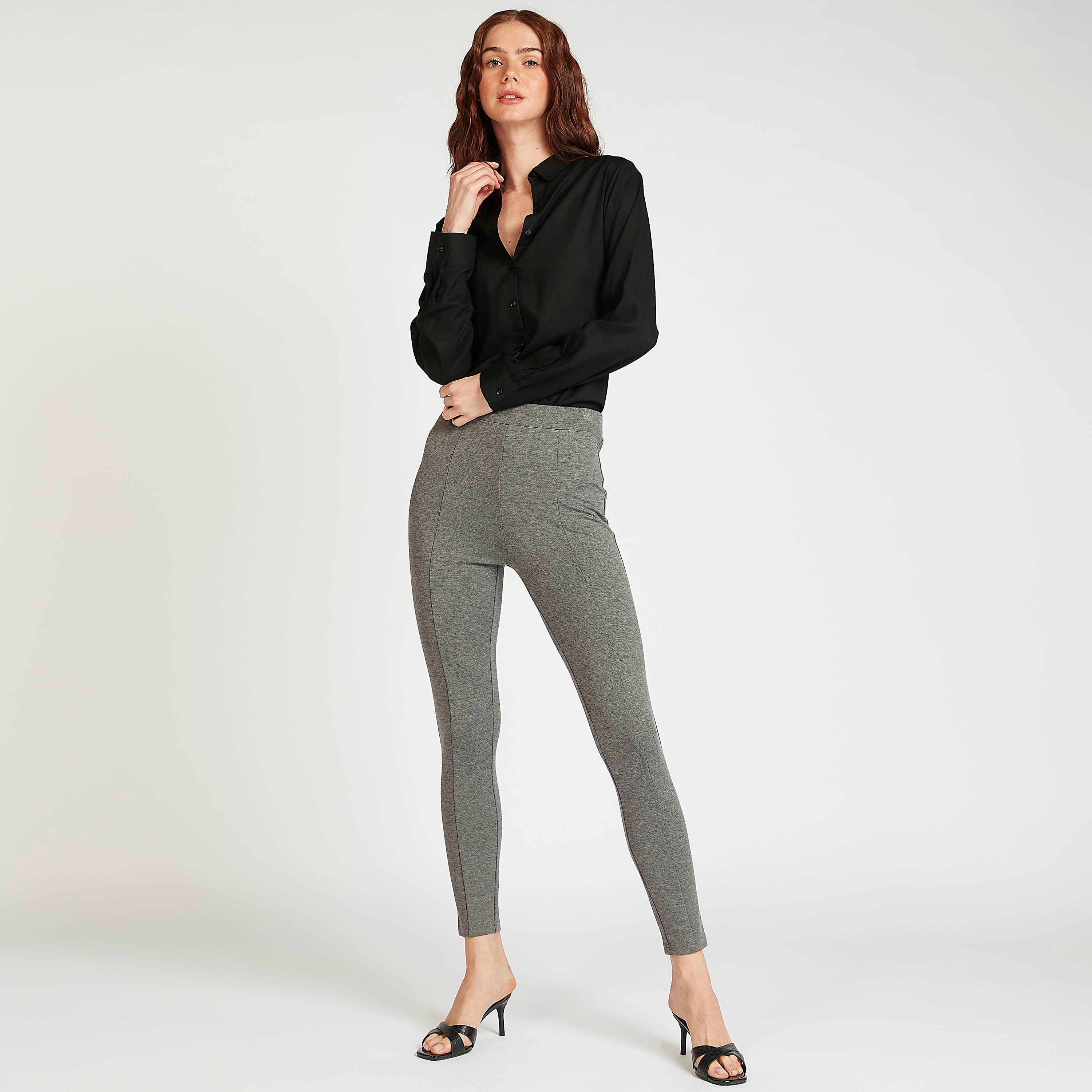 بنطلون ليقنز سادة بطول الكاحل بخصر مطاطي متوسط الإرتفاع-women-clothing-bottoms-leggings-image-4
