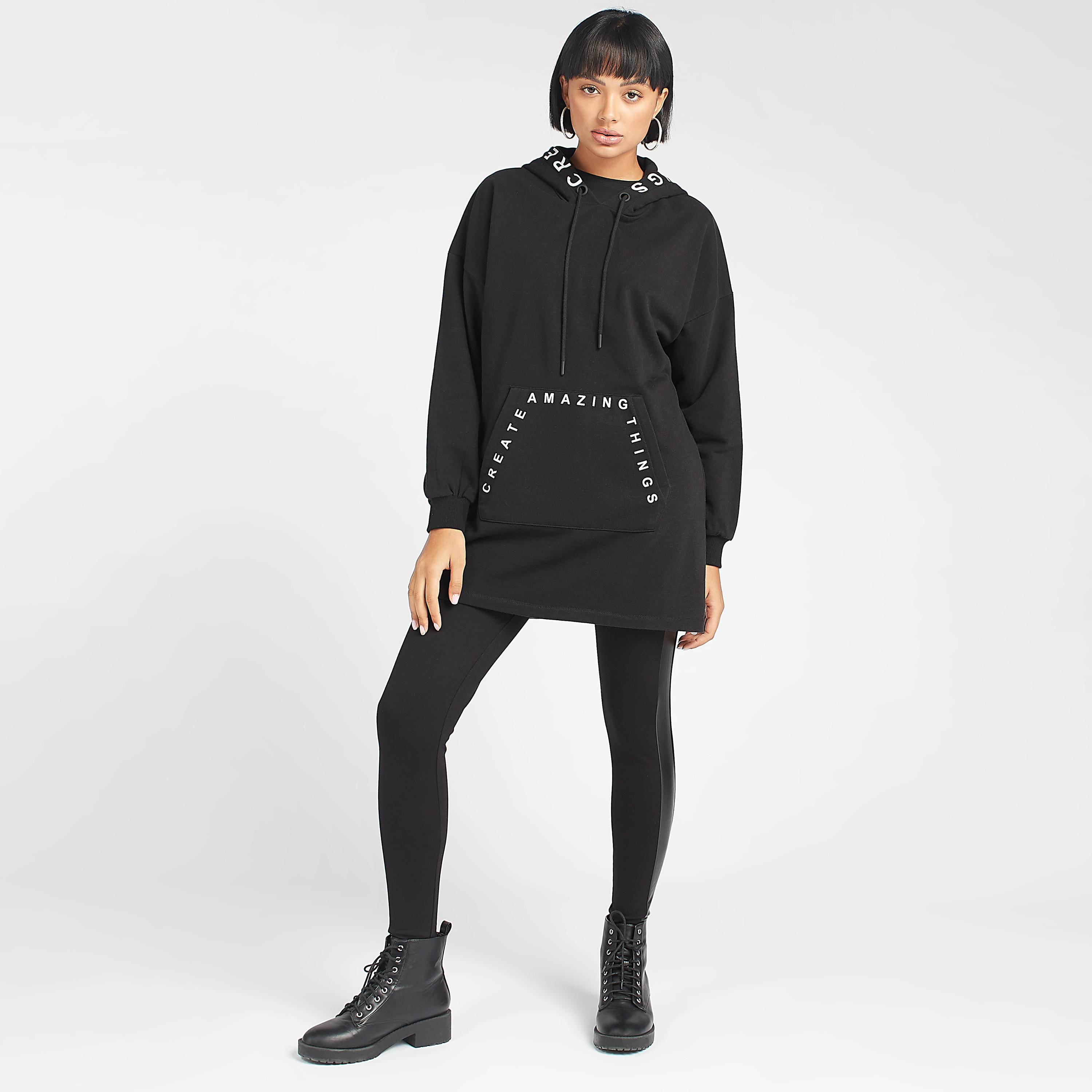 بنطلون ليقنز بونتي سادة بفاصيل لوح وخصر مطاطي-women-clothing-bottoms-leggings-image-2