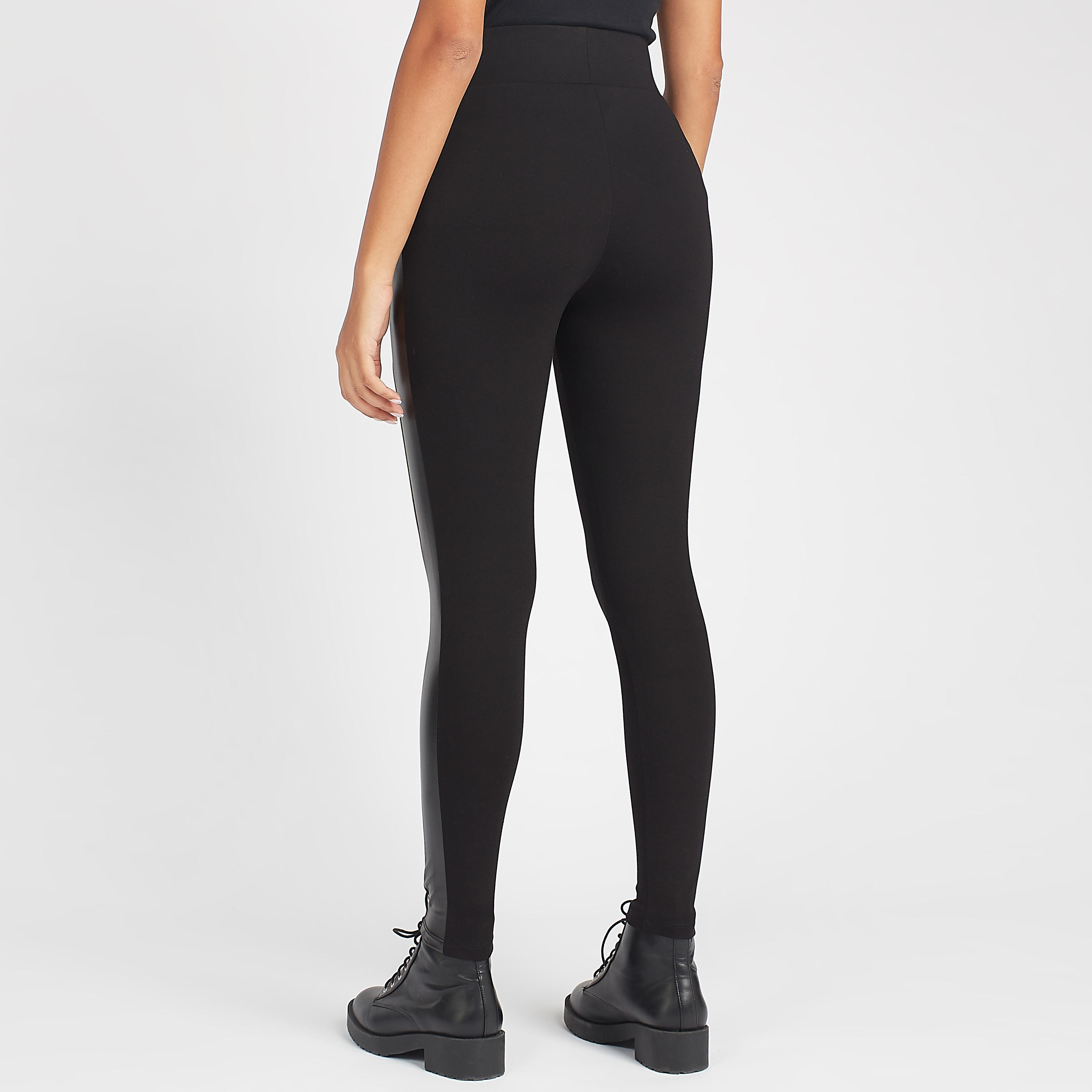 بنطلون ليقنز بونتي سادة بفاصيل لوح وخصر مطاطي-women-clothing-bottoms-leggings-image-4