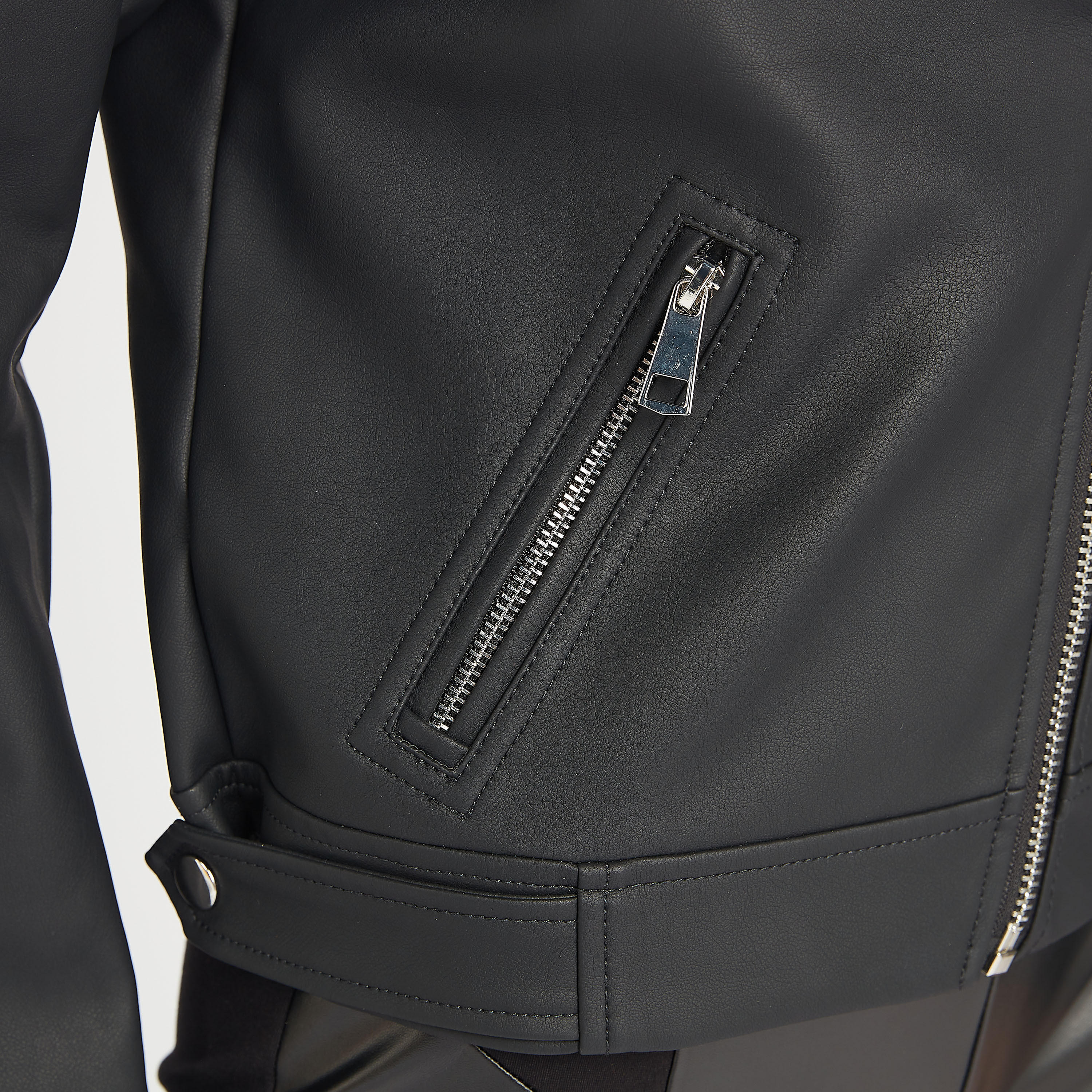 Solid Biker Jacket with Long Sleeves and Zipper Pockets-women-winterwear-coatsandjackets-jackets-image-3