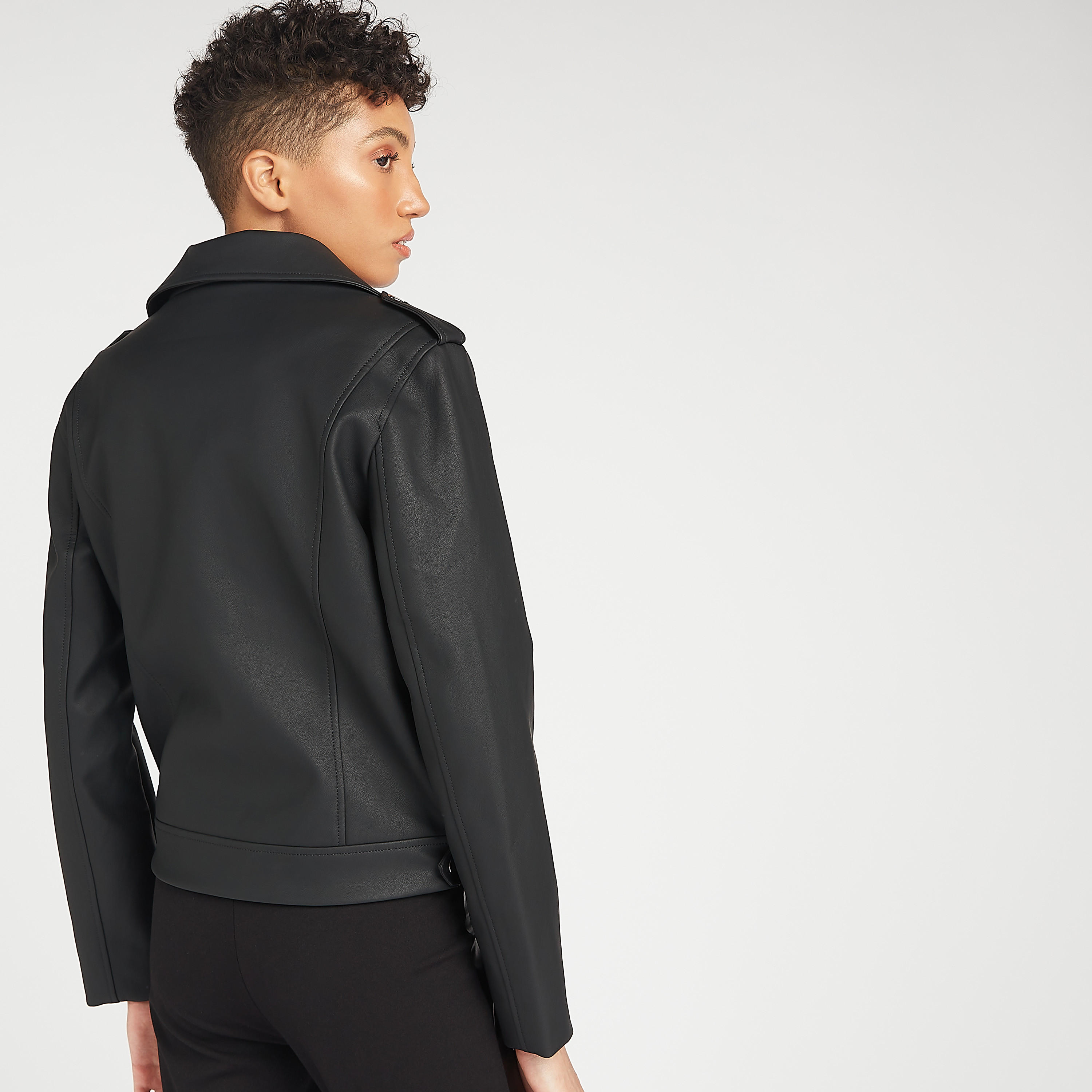 Solid Biker Jacket with Long Sleeves and Zipper Pockets-women-winterwear-coatsandjackets-jackets-image-4