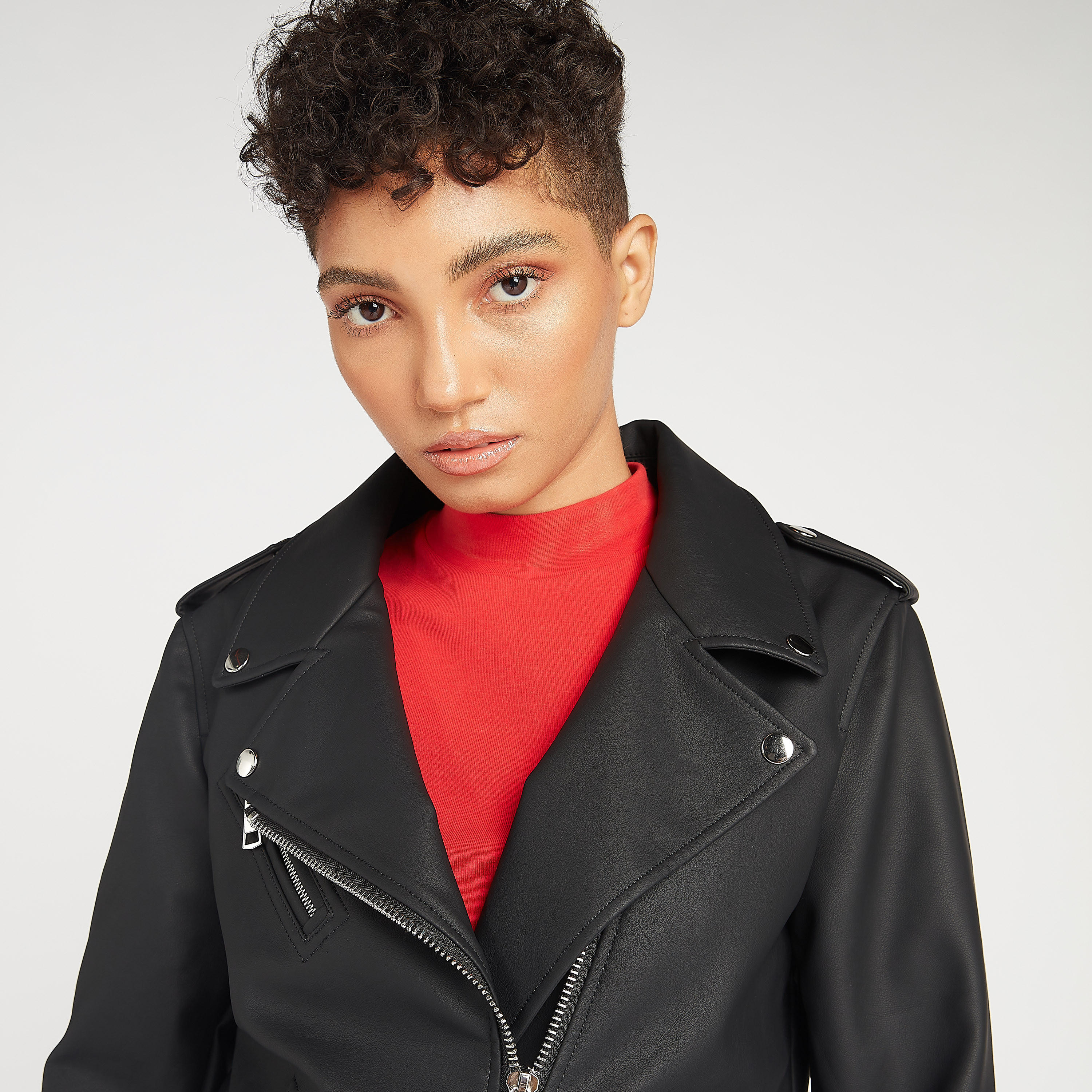Solid Biker Jacket with Long Sleeves and Zipper Pockets-women-winterwear-coatsandjackets-jackets-image-5