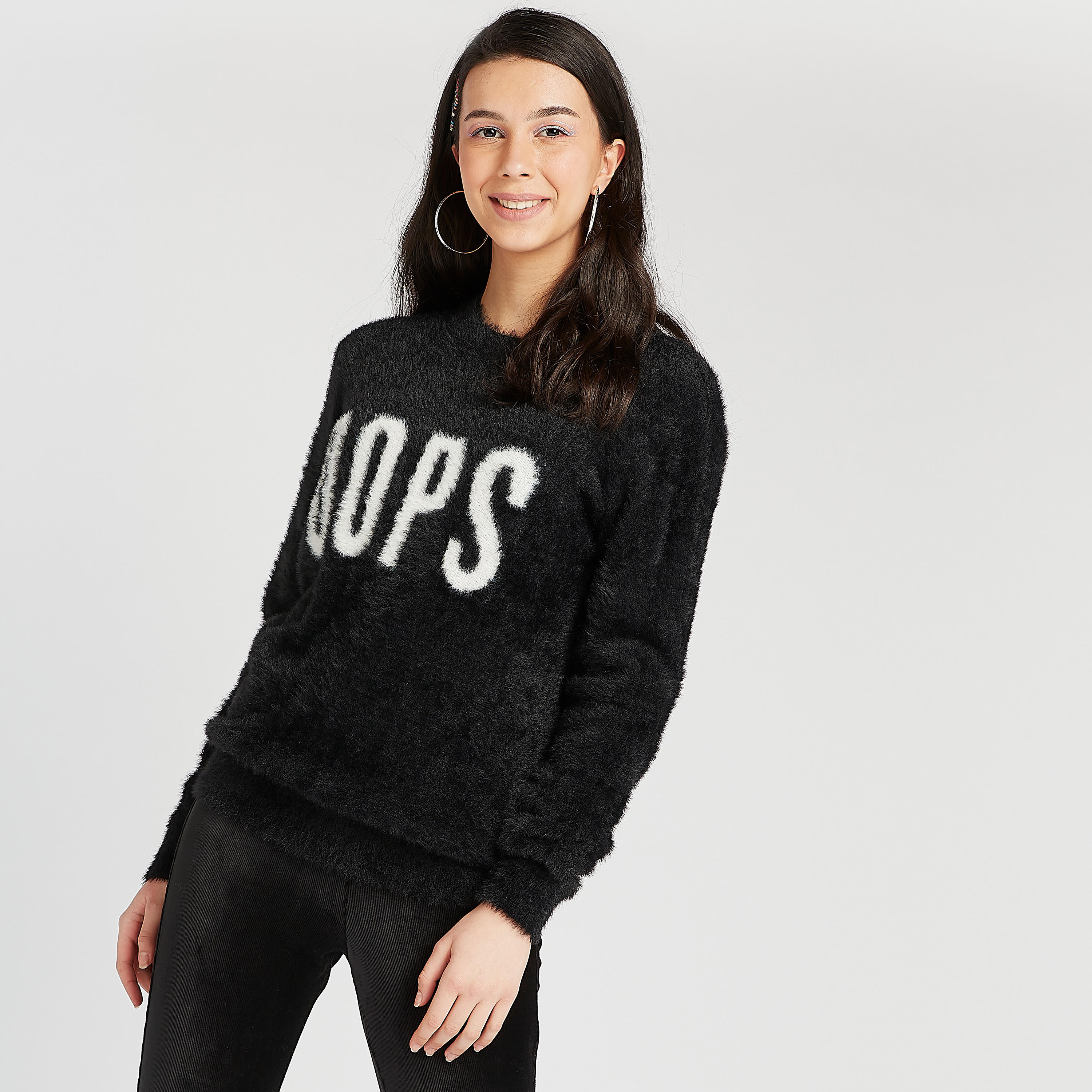 كنزة بياقة ضيقة وأكمام طويلة وطبعات شعار-women-clothing-cardigansandjumpers-jumpers-image-1