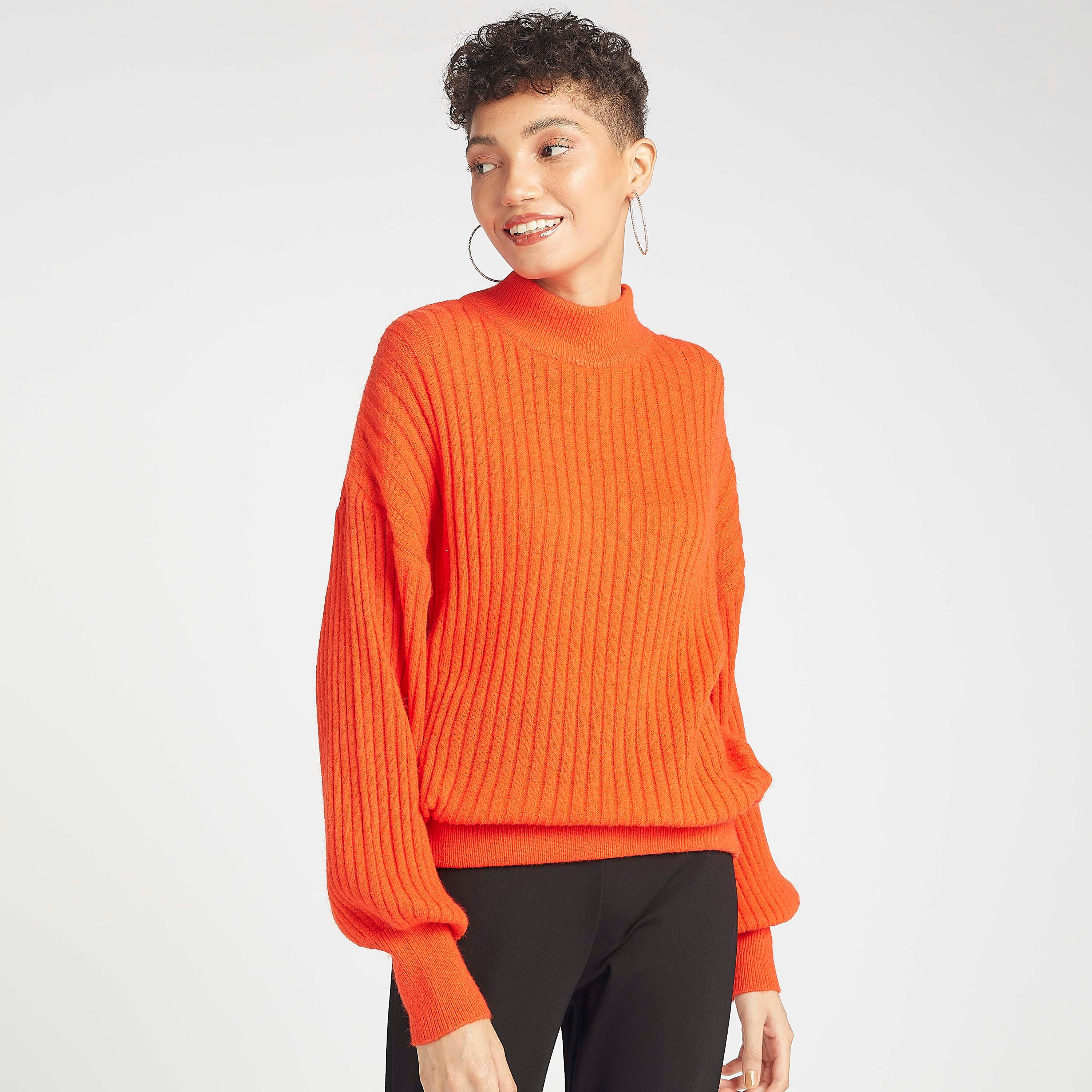 كنزة مضلعة بأكمام طويلة وياقة عالية-women-clothing-cardigansandjumpers-jumpers-image-1