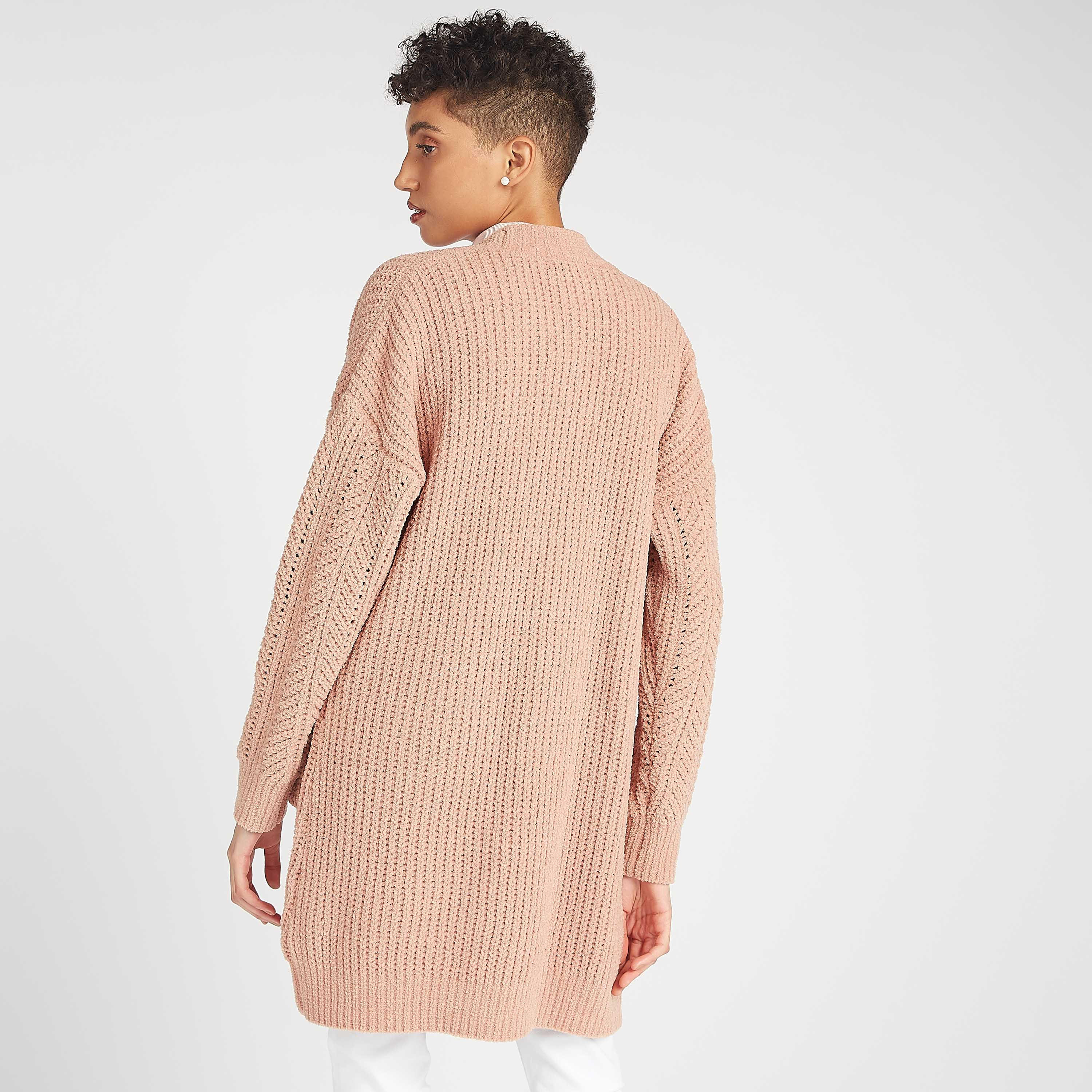 كارديجان طويل بارز الملمس بياقة منسدلة وجيوب-women-winterwear-cardigansandjumpers-cardigans-image-4