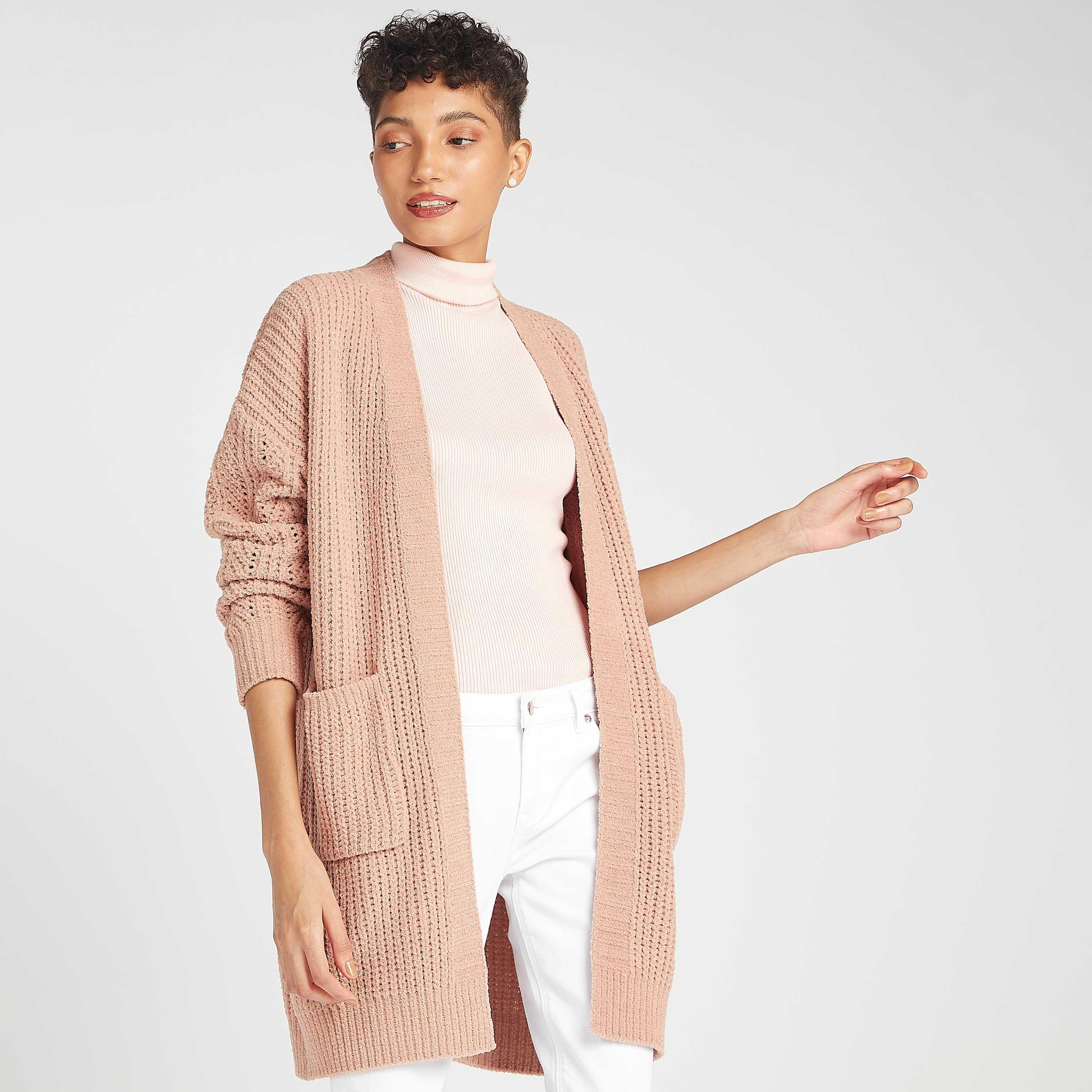 كارديجان طويل بارز الملمس بياقة منسدلة وجيوب-women-winterwear-cardigansandjumpers-cardigans-image-5