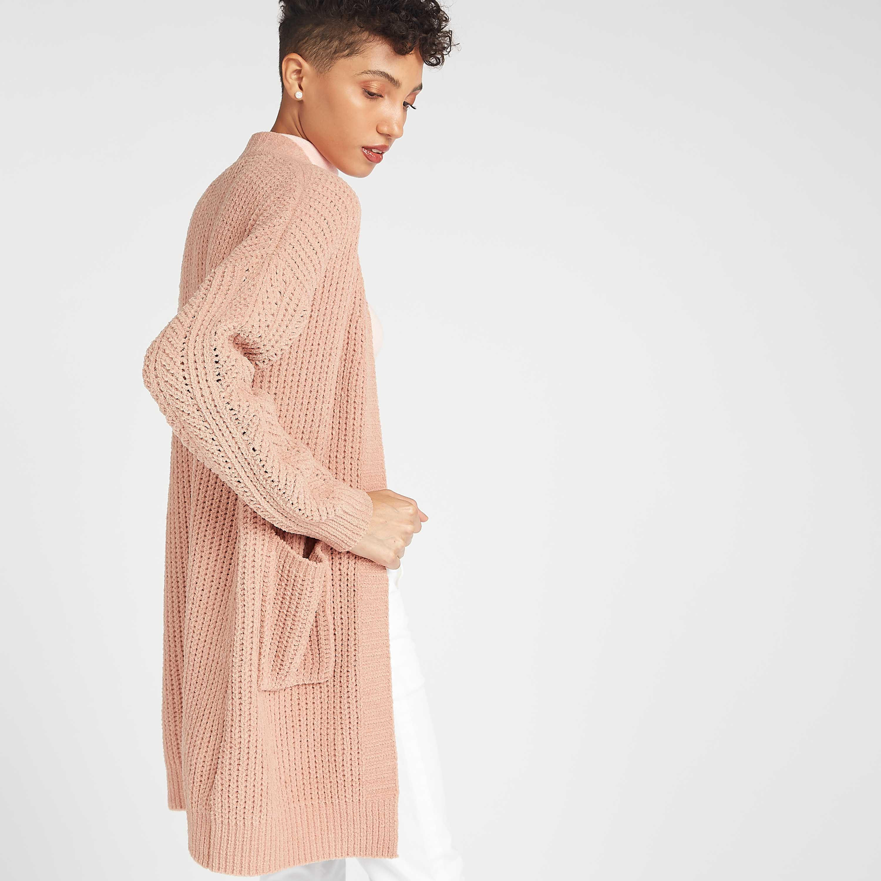 كارديجان طويل بارز الملمس بياقة منسدلة وجيوب-women-winterwear-cardigansandjumpers-cardigans-image-7