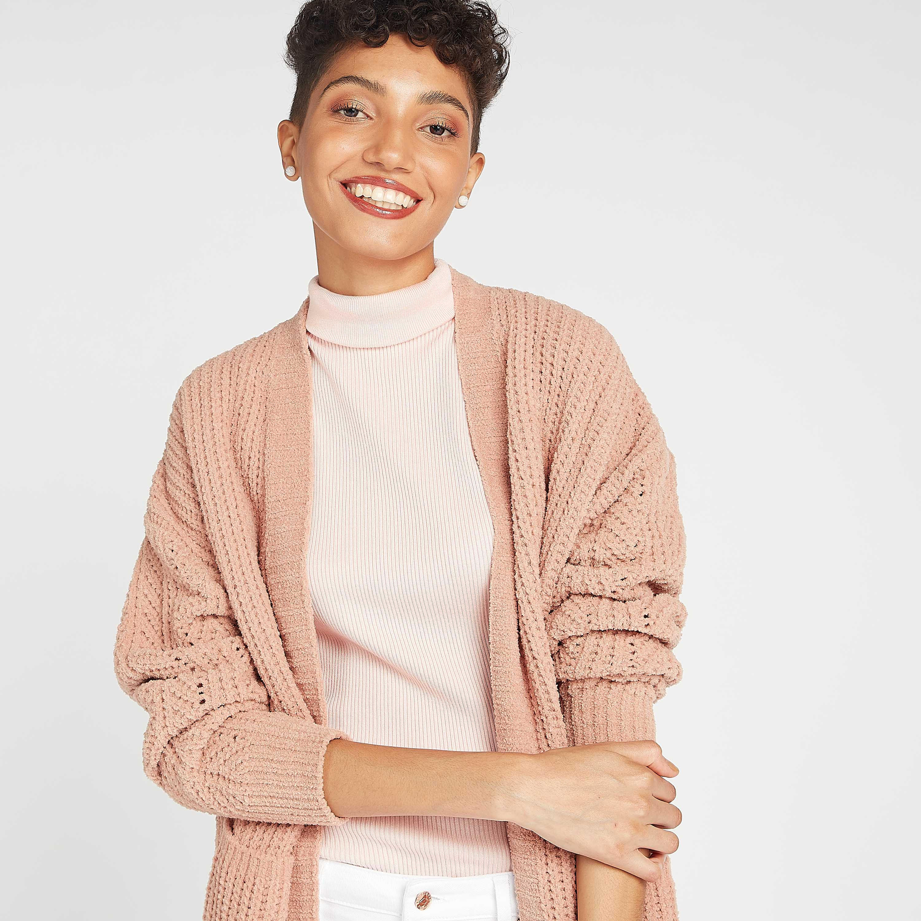 كارديجان طويل بارز الملمس بياقة منسدلة وجيوب-women-winterwear-cardigansandjumpers-cardigans-image-8