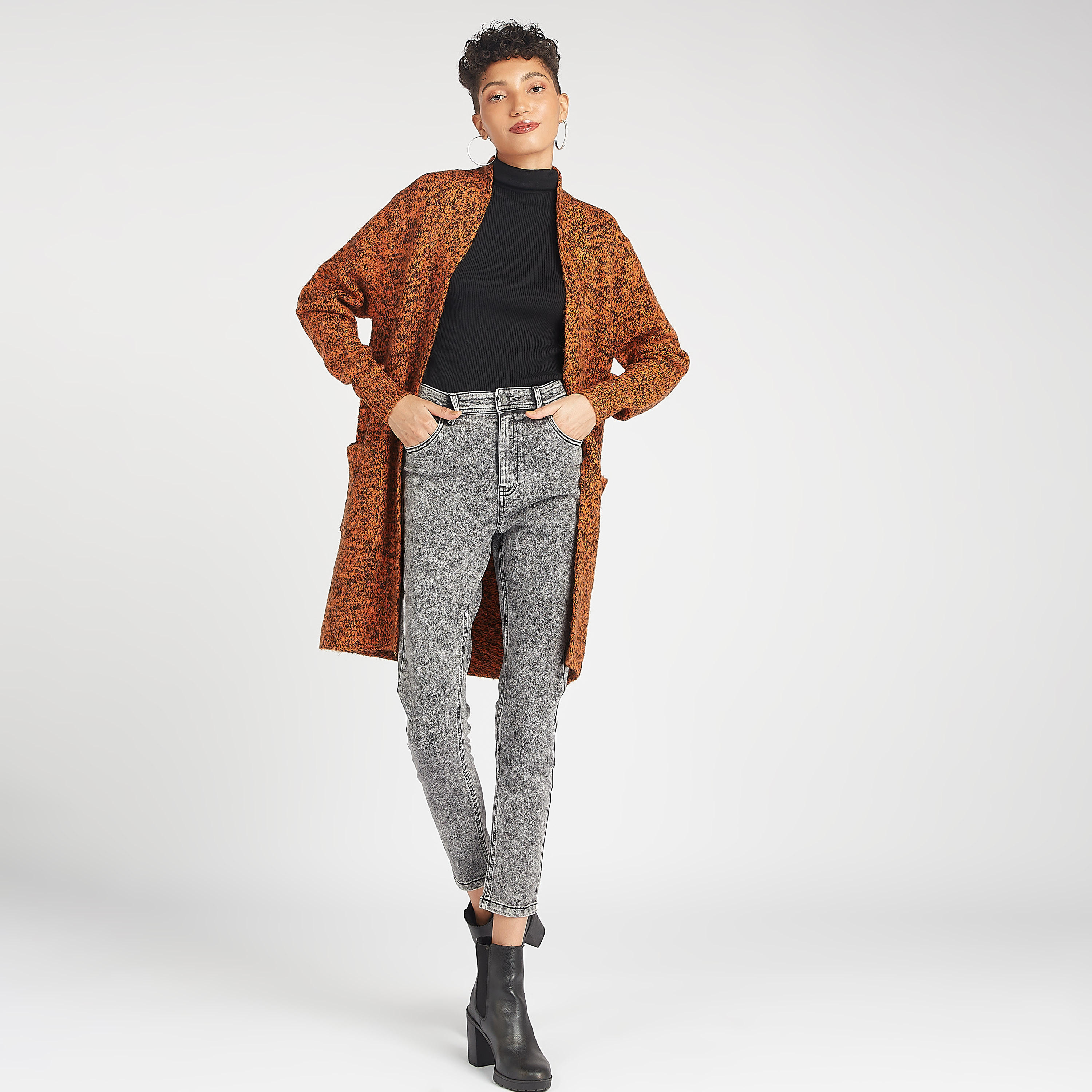 كارديجان طويل بارز الملمس بياقة منسدلة وجيوب-women-winterwear-cardigansandjumpers-cardigans-image-2
