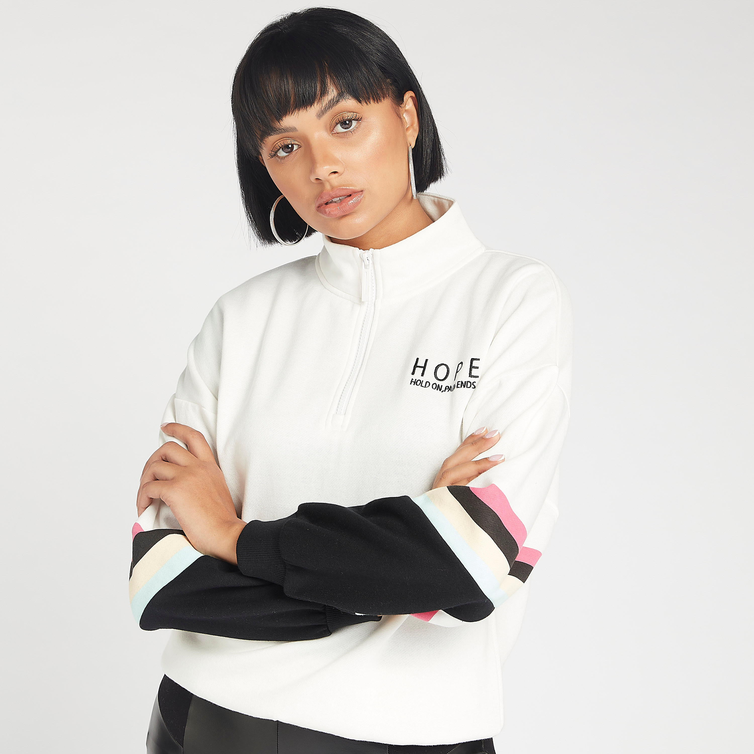 Sustainable Text Print High Neck Sweatshirt with Long Sleeves-women-winterwear-hoodiesandsweatshirts-sweatshirts-image-1