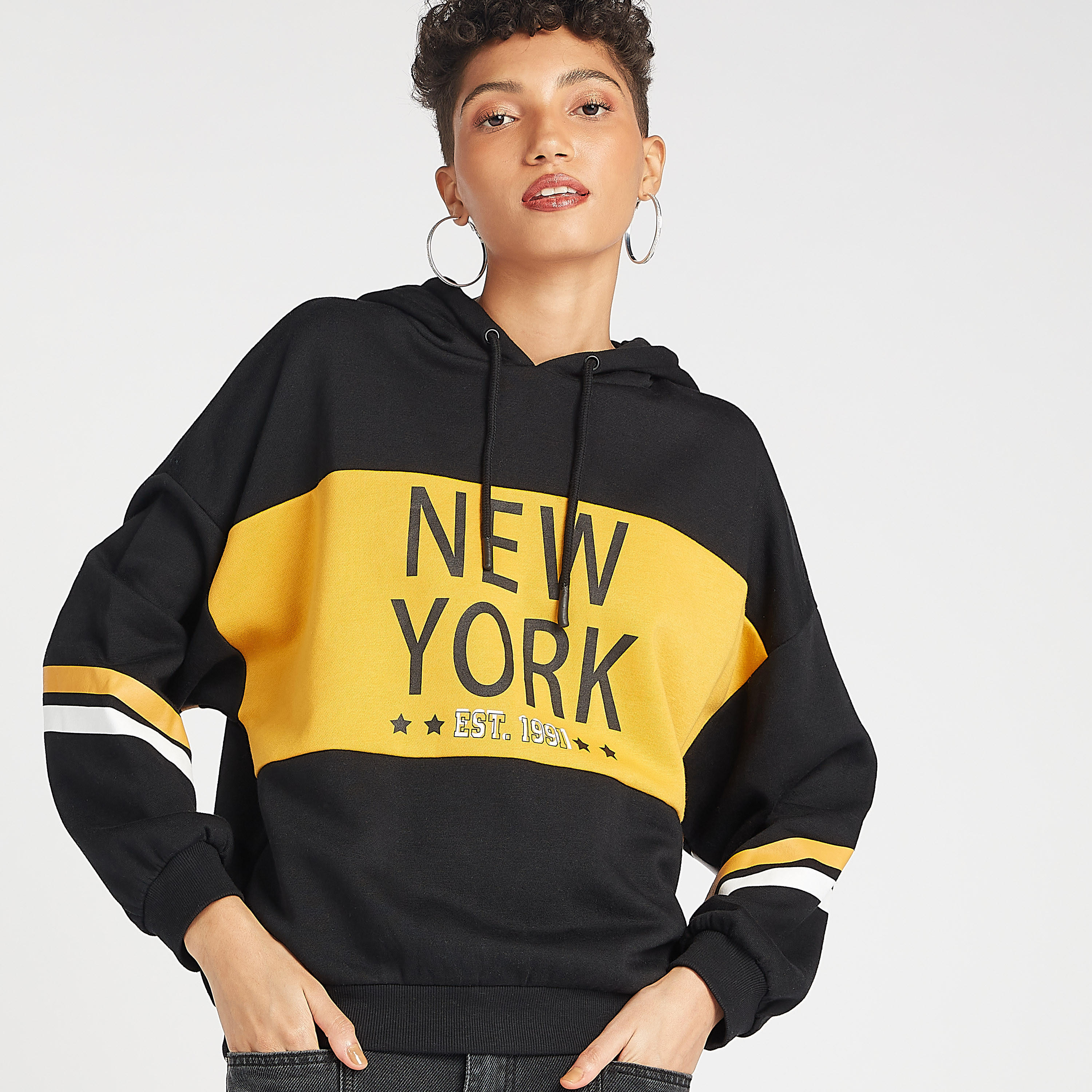 Sustainable Colourblock Sweatshirt with Long Sleeves and Hood-women-winterwear-hoodiesandsweatshirts-hoodies-image-1