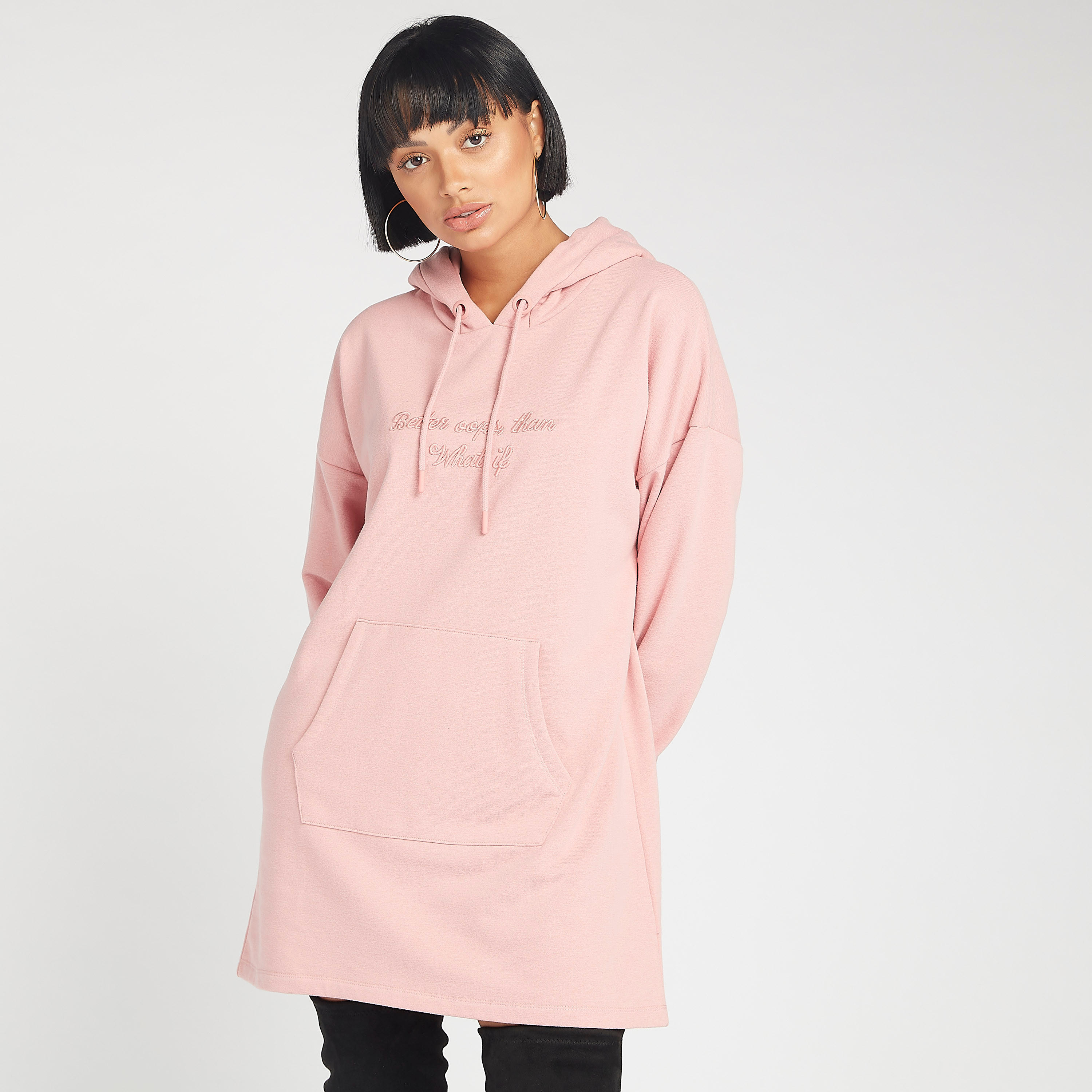 فستان مستدام قصير مطرّز مصمم بقبّعة مع أكمام طويلة-women-clothing-dresses-image-2