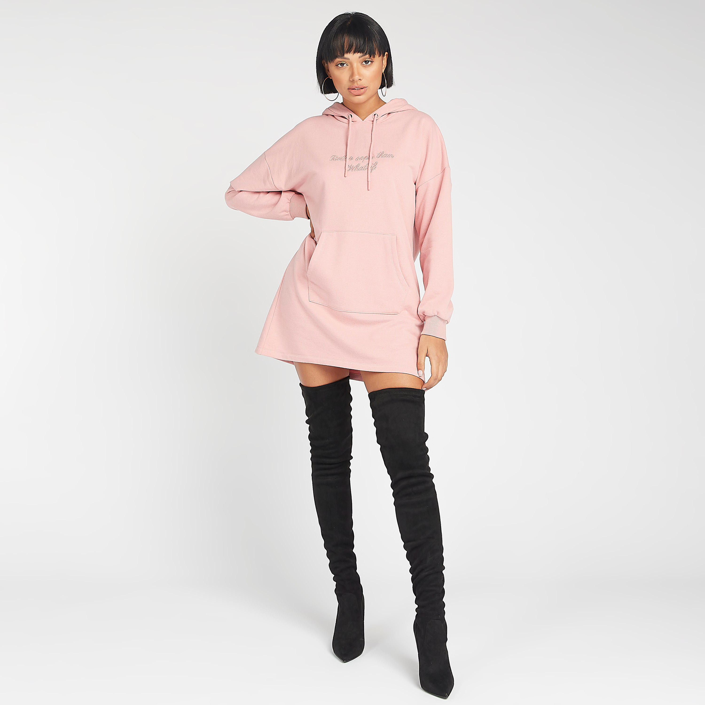 فستان مستدام قصير مطرّز مصمم بقبّعة مع أكمام طويلة-women-clothing-dresses-image-6