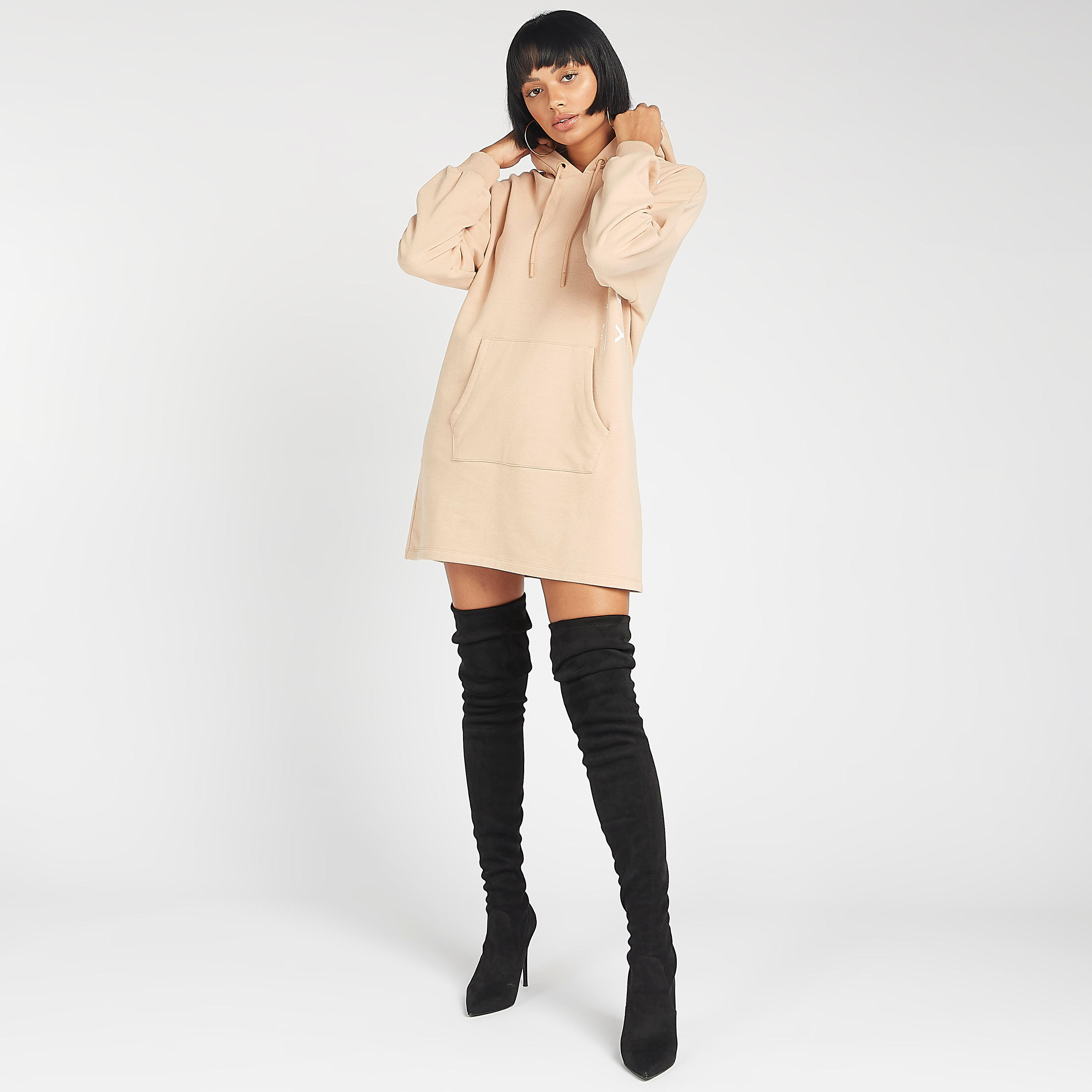 فستان مستدام قصير مصمم بقبّعة وأكمام طويلة وطبعات-women-clothing-dresses-image-2