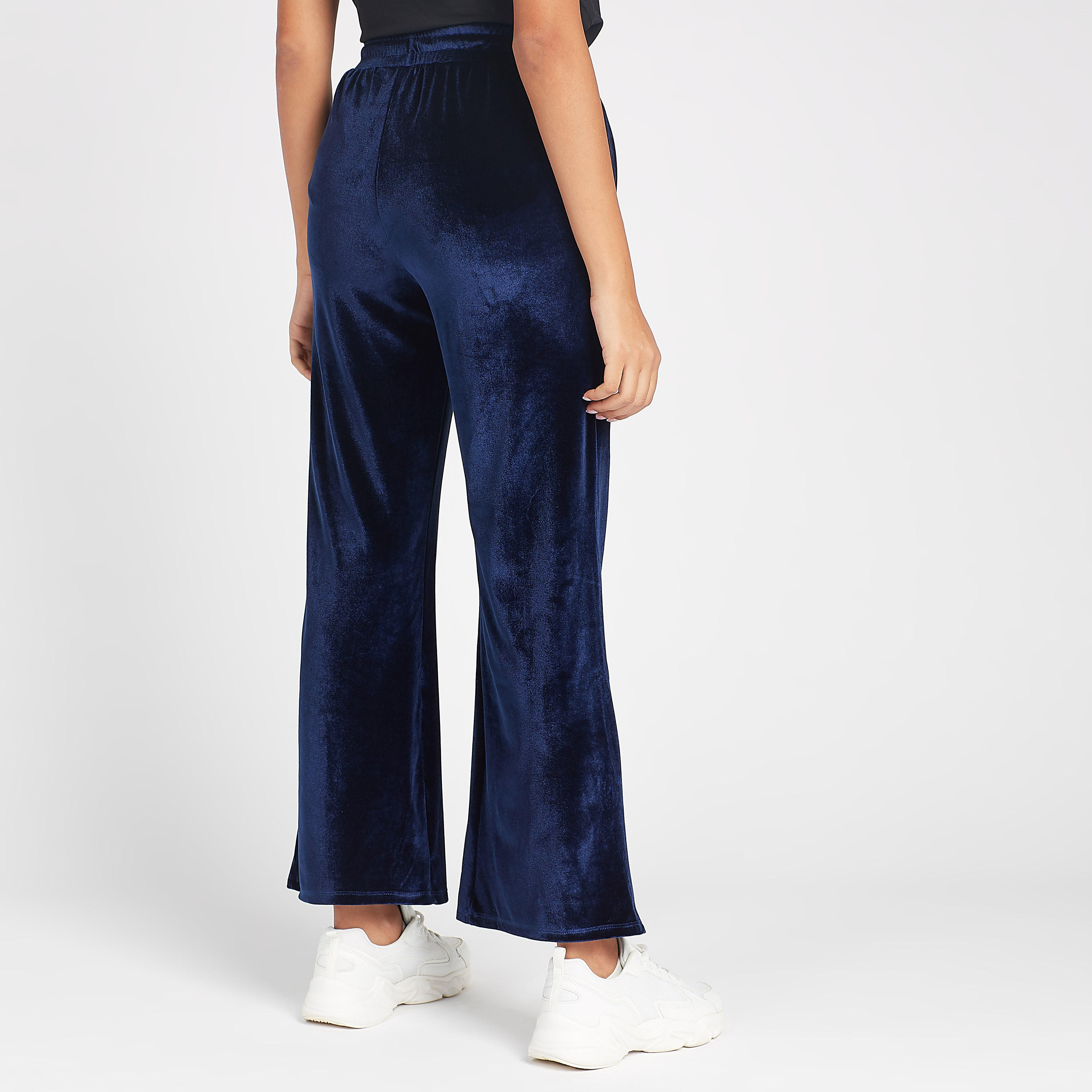 بنطلون رياضي طويل بارز الملمس بخصر متوسط وتفاصيل جيوب-women-clothing-bottoms-joggers-image-4