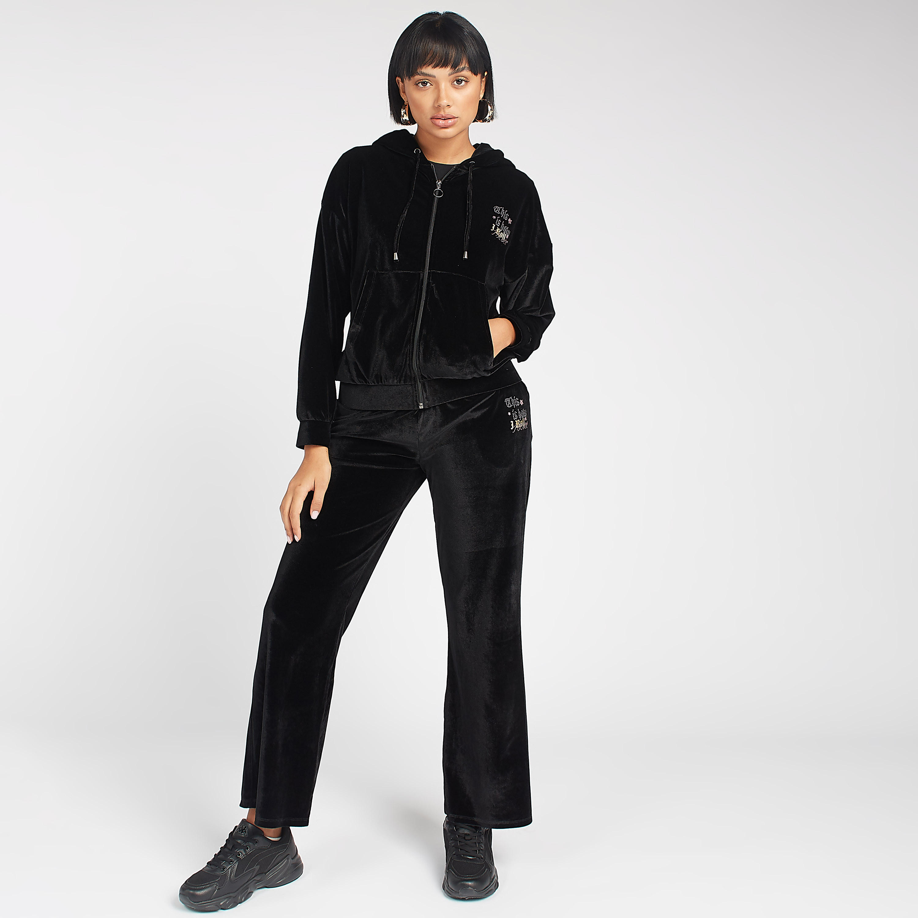 بنطلون رياضي طويل بارز الملمس بخصر متوسط وتفاصيل جيوب-women-clothing-bottoms-joggers-image-2