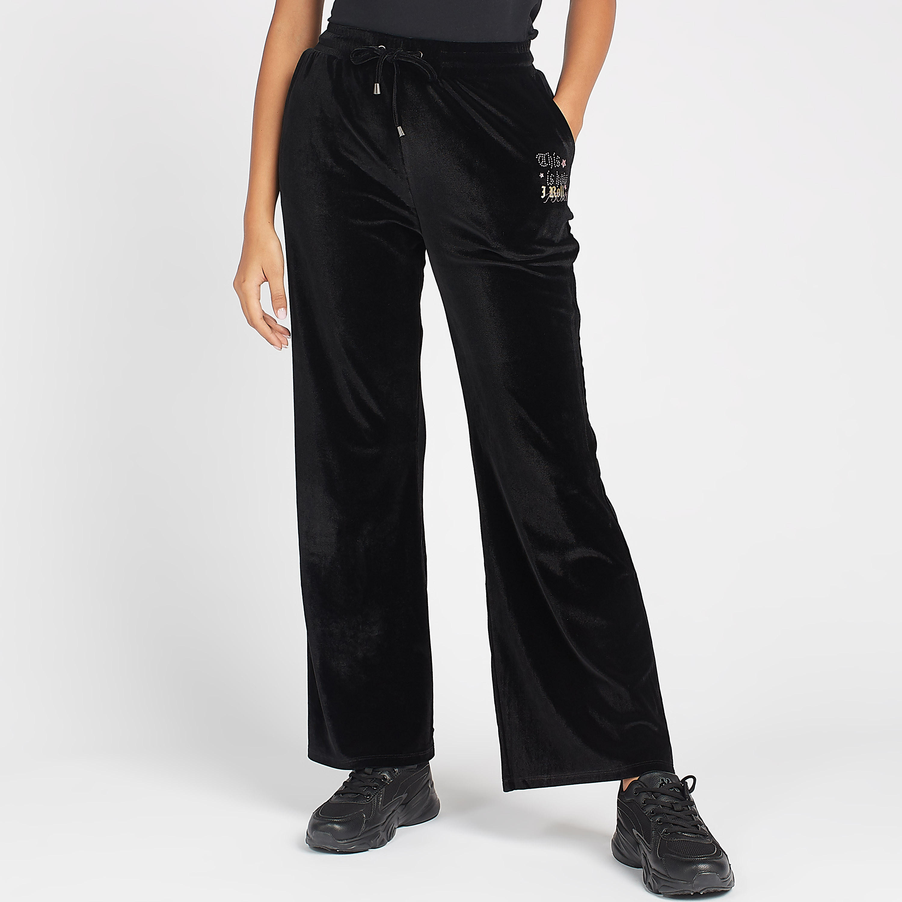 بنطلون رياضي طويل بارز الملمس بخصر متوسط وتفاصيل جيوب-women-clothing-bottoms-joggers-image-5