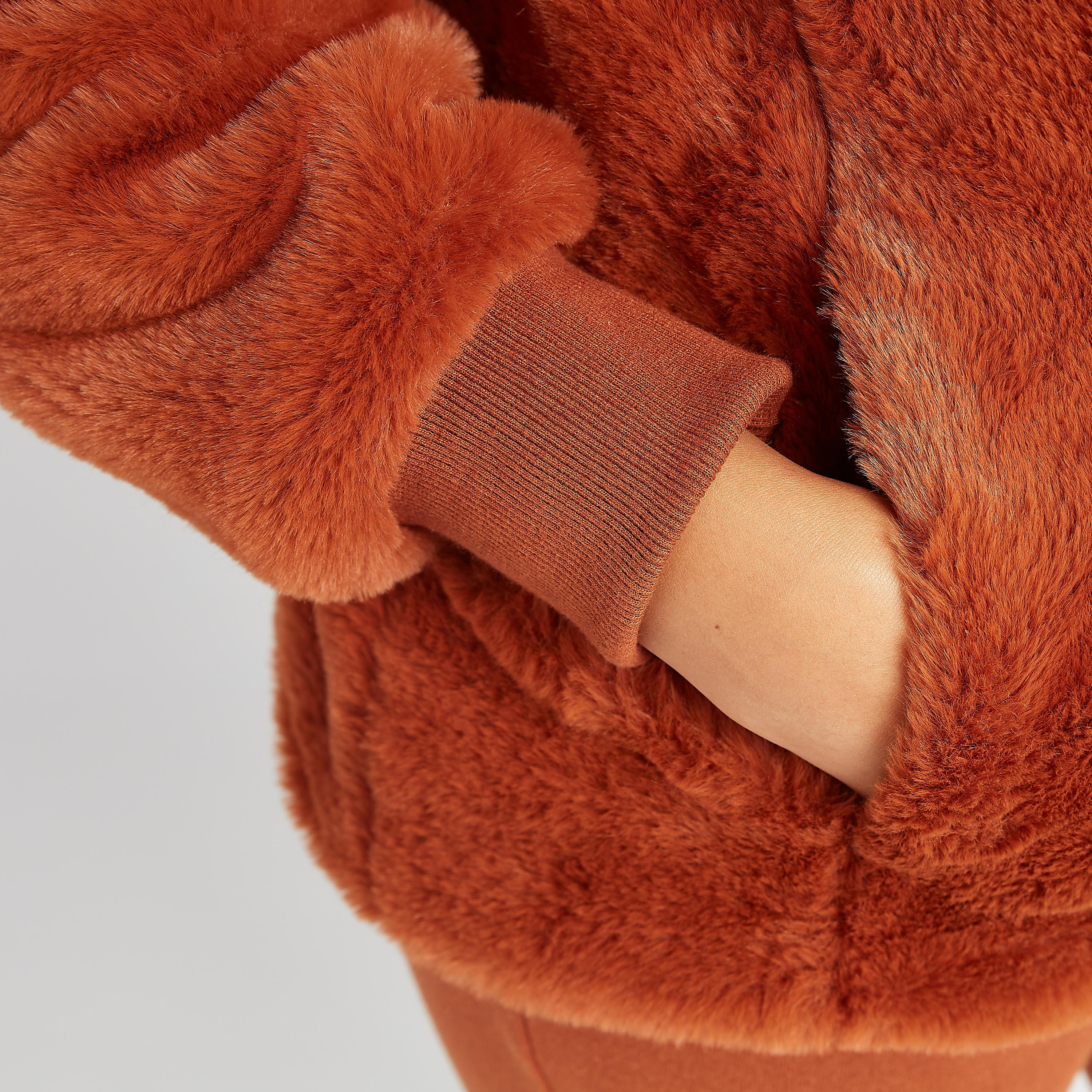Plush Textured Jacket with Hooded Neck and Zip Closure-women-winterwear-coatsandjackets-jackets-image-8