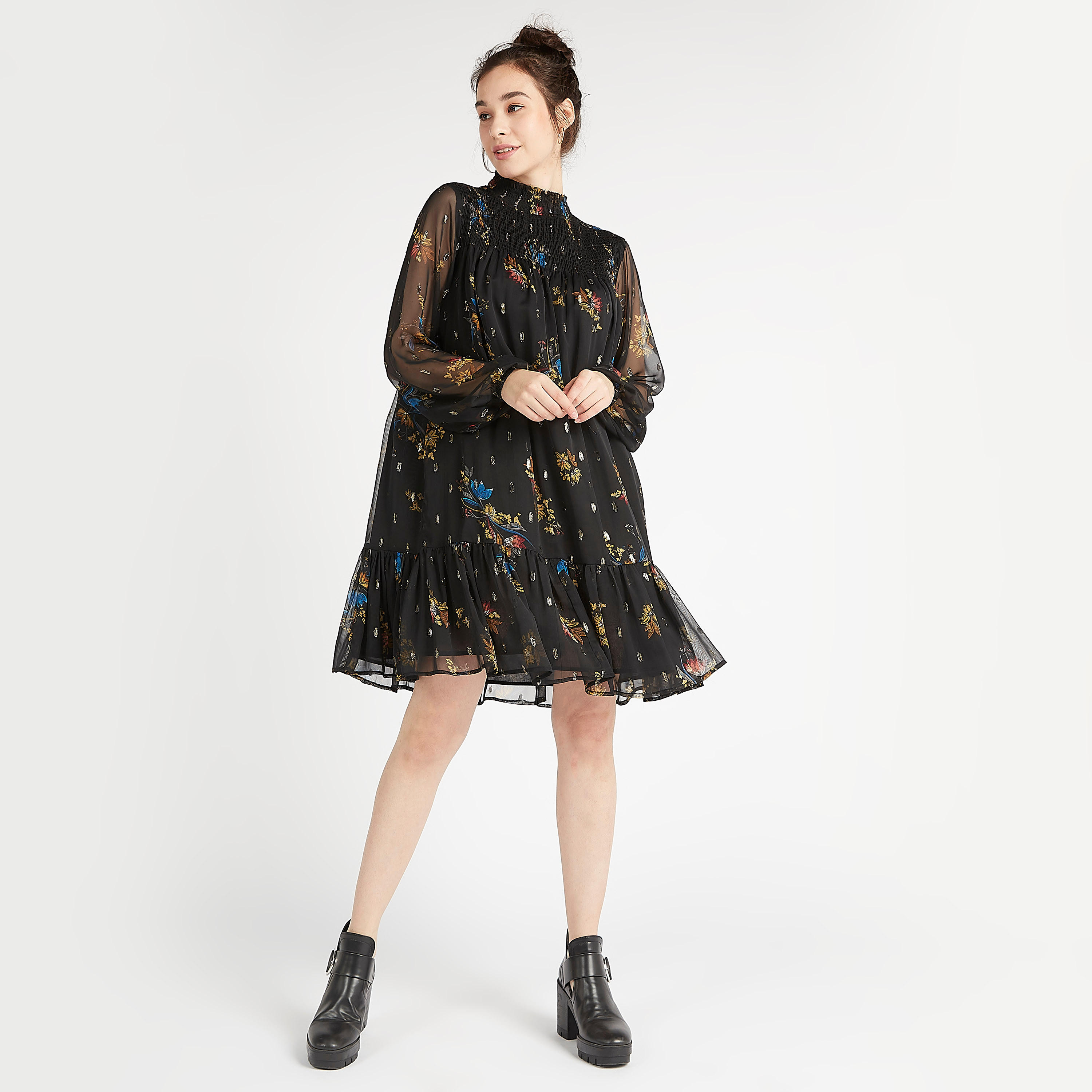 فستان إيه لاين بطول الركبة مع أكمام طويلة وطبعات أزهار-women-clothing-dresses-image-2