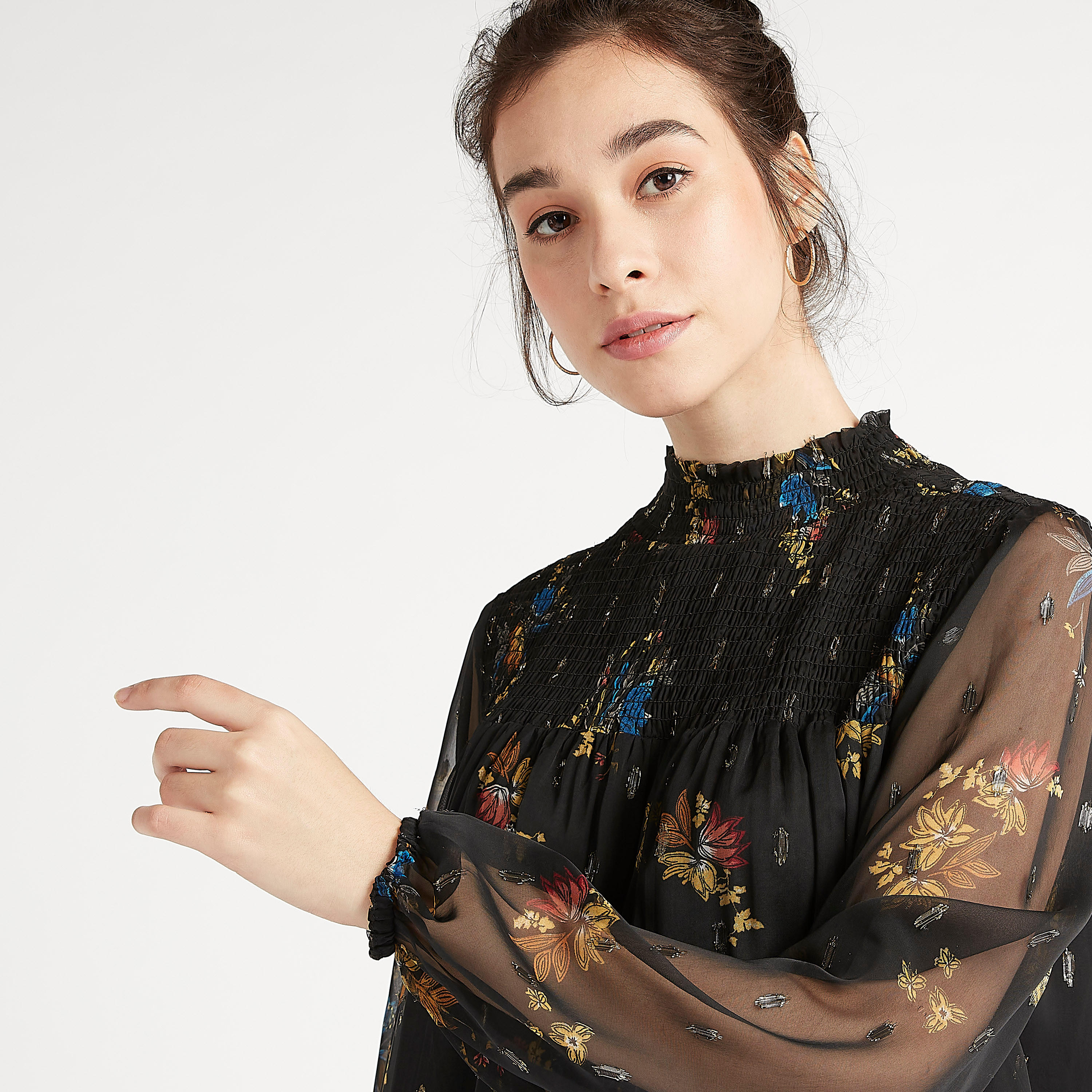 فستان إيه لاين بطول الركبة مع أكمام طويلة وطبعات أزهار-women-clothing-dresses-image-3