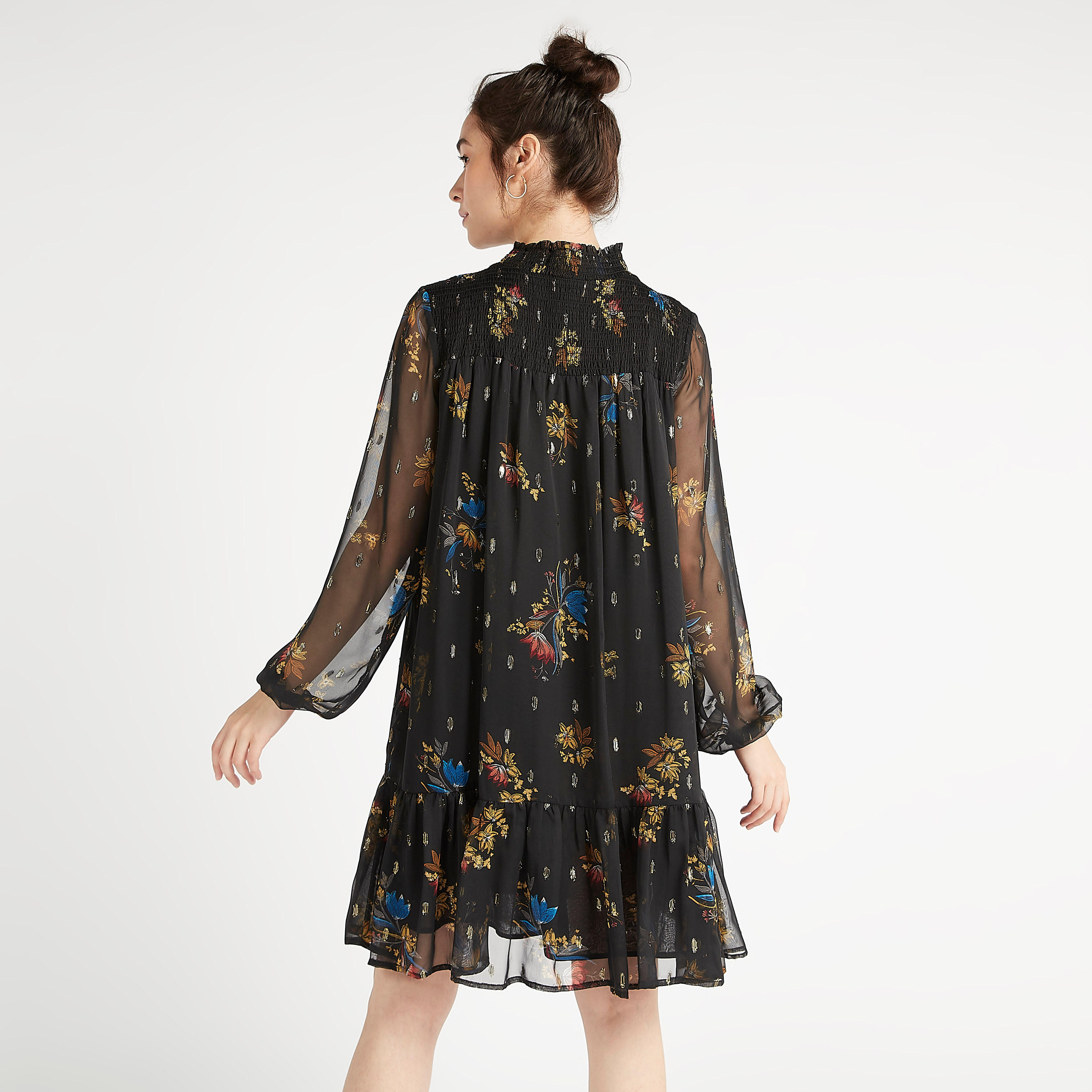 فستان إيه لاين بطول الركبة مع أكمام طويلة وطبعات أزهار-women-clothing-dresses-image-4
