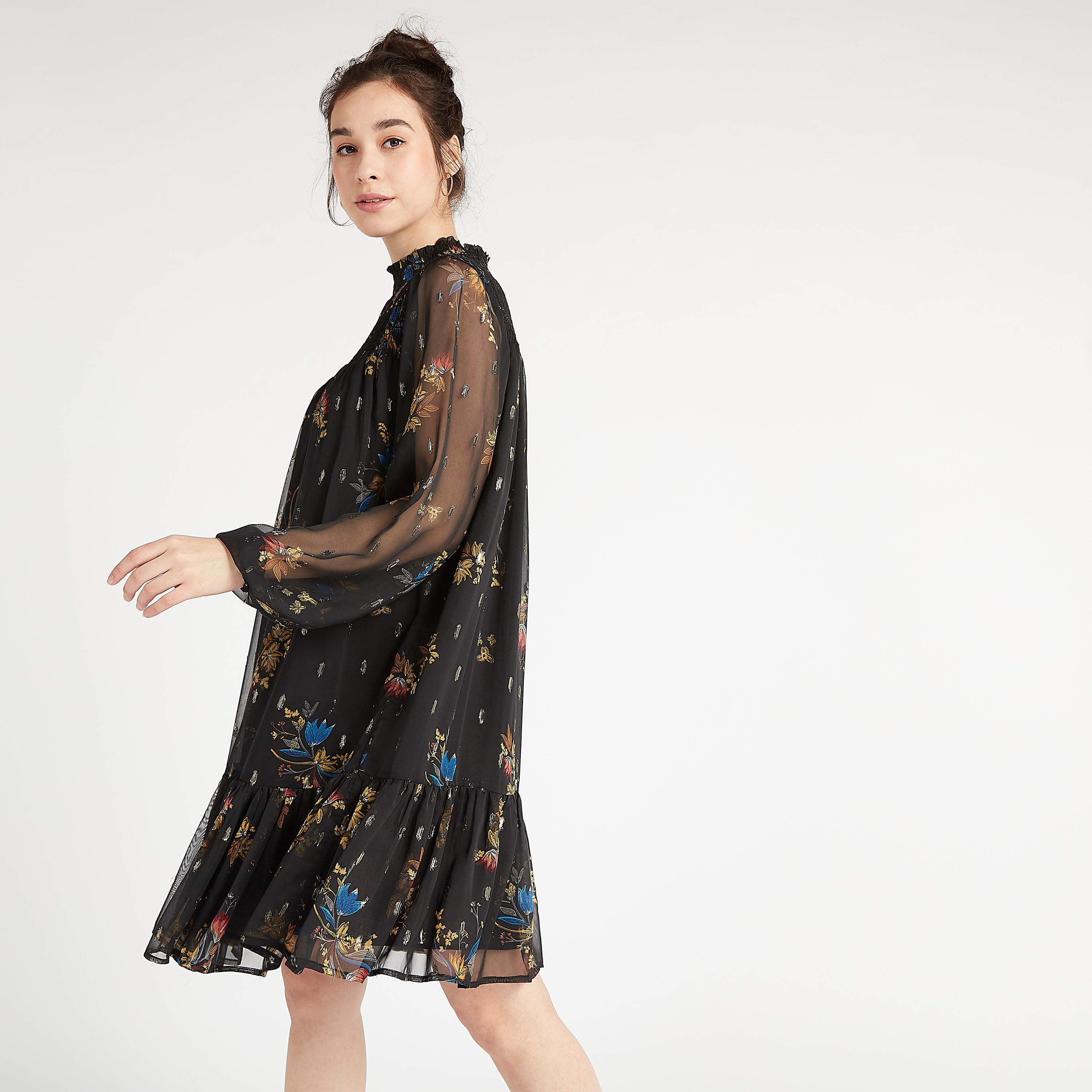 فستان إيه لاين بطول الركبة مع أكمام طويلة وطبعات أزهار-women-clothing-dresses-image-5