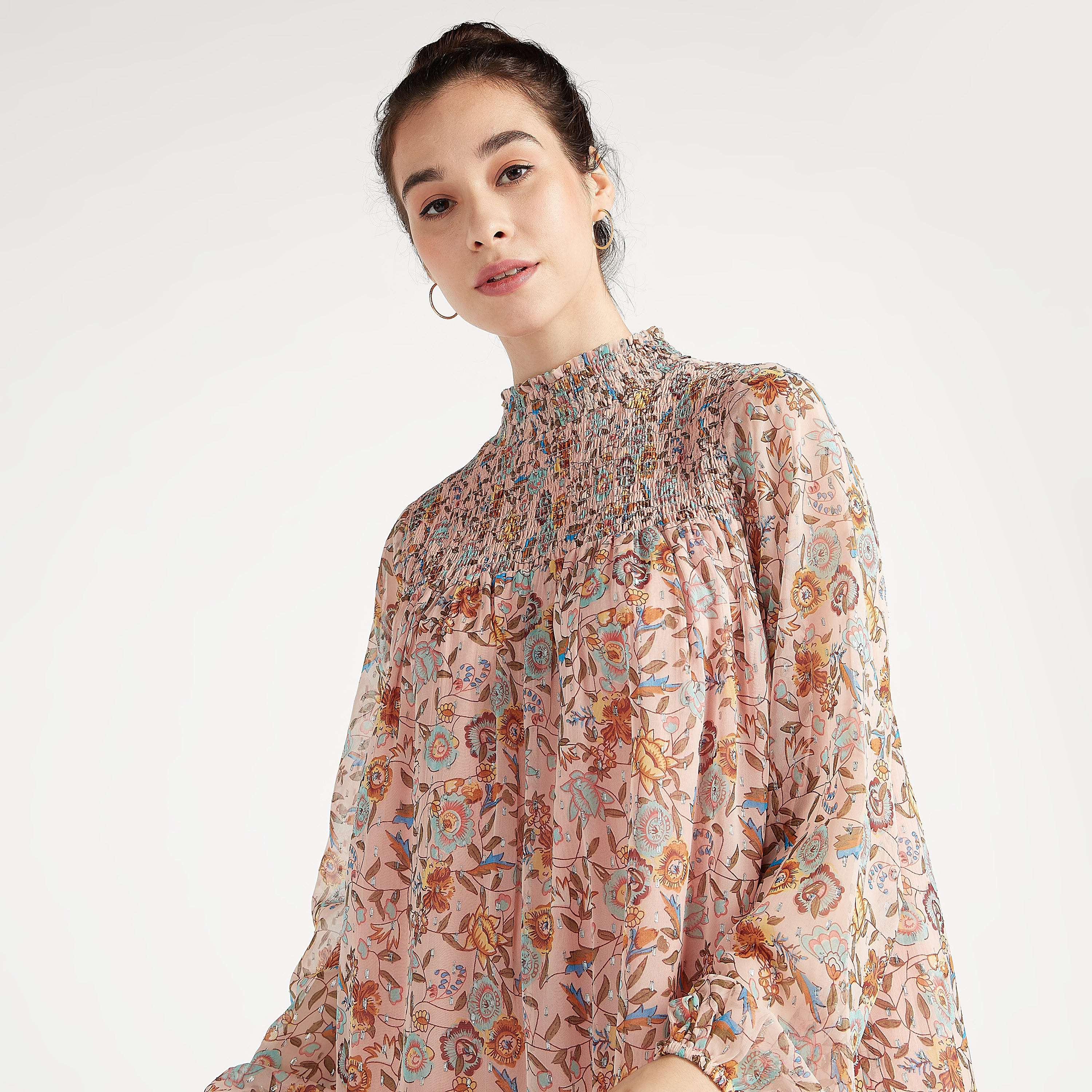 فستان مستدام إيه لاين بطول الركبة مع طبعات أزهار وأكمام طويلة-women-clothing-dresses-image-1