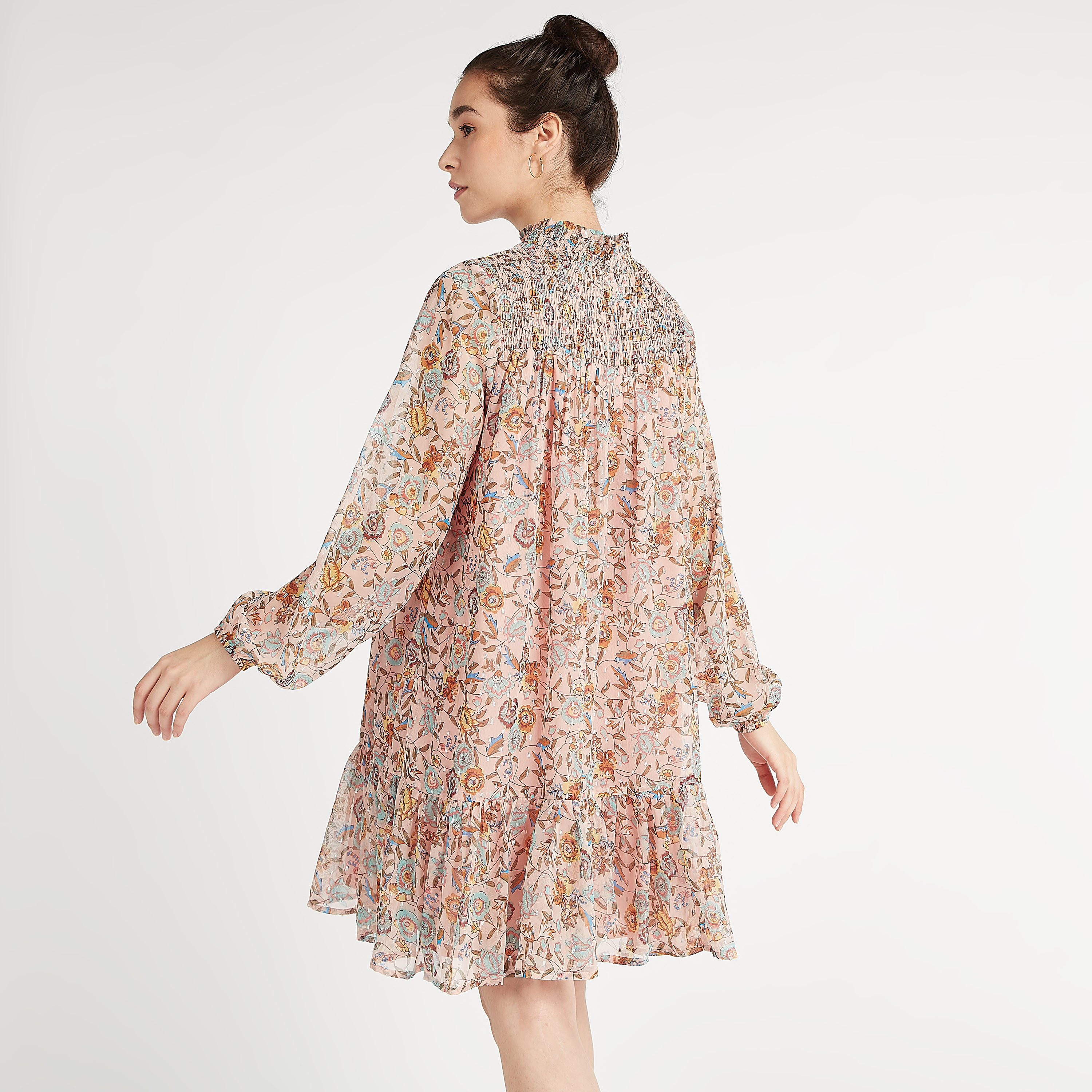فستان مستدام إيه لاين بطول الركبة مع طبعات أزهار وأكمام طويلة-women-clothing-dresses-image-4