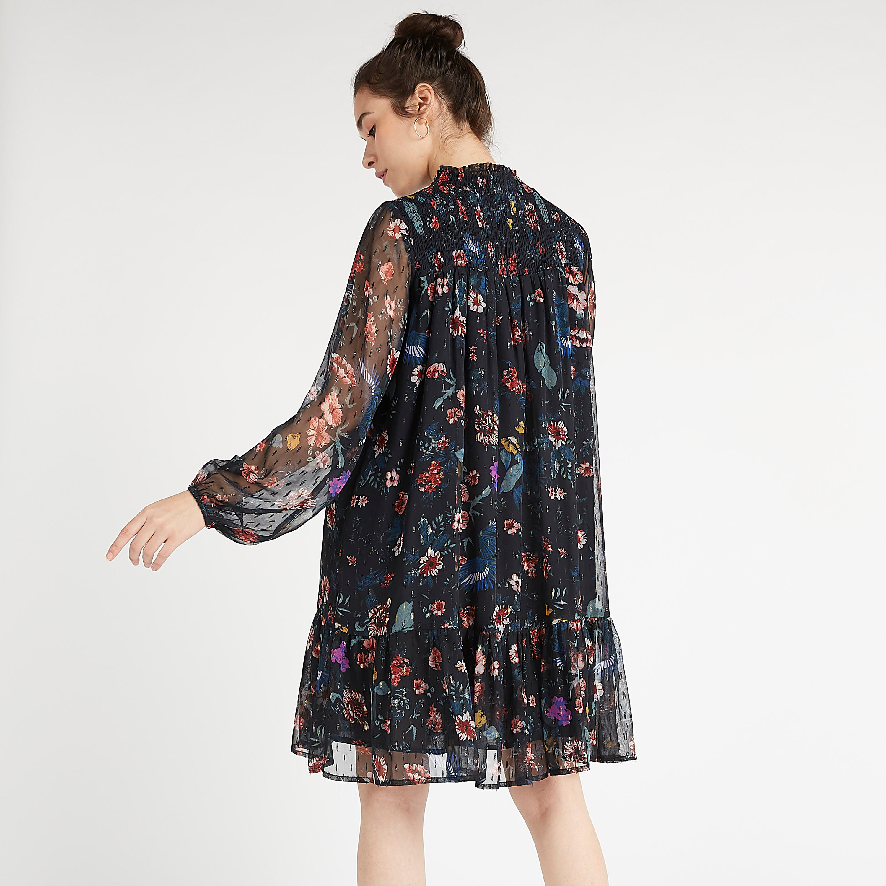 فستان إيه لاين بطول الركبة مع أكمام طويلة وطبعات أزهار-women-clothing-dresses-image-4
