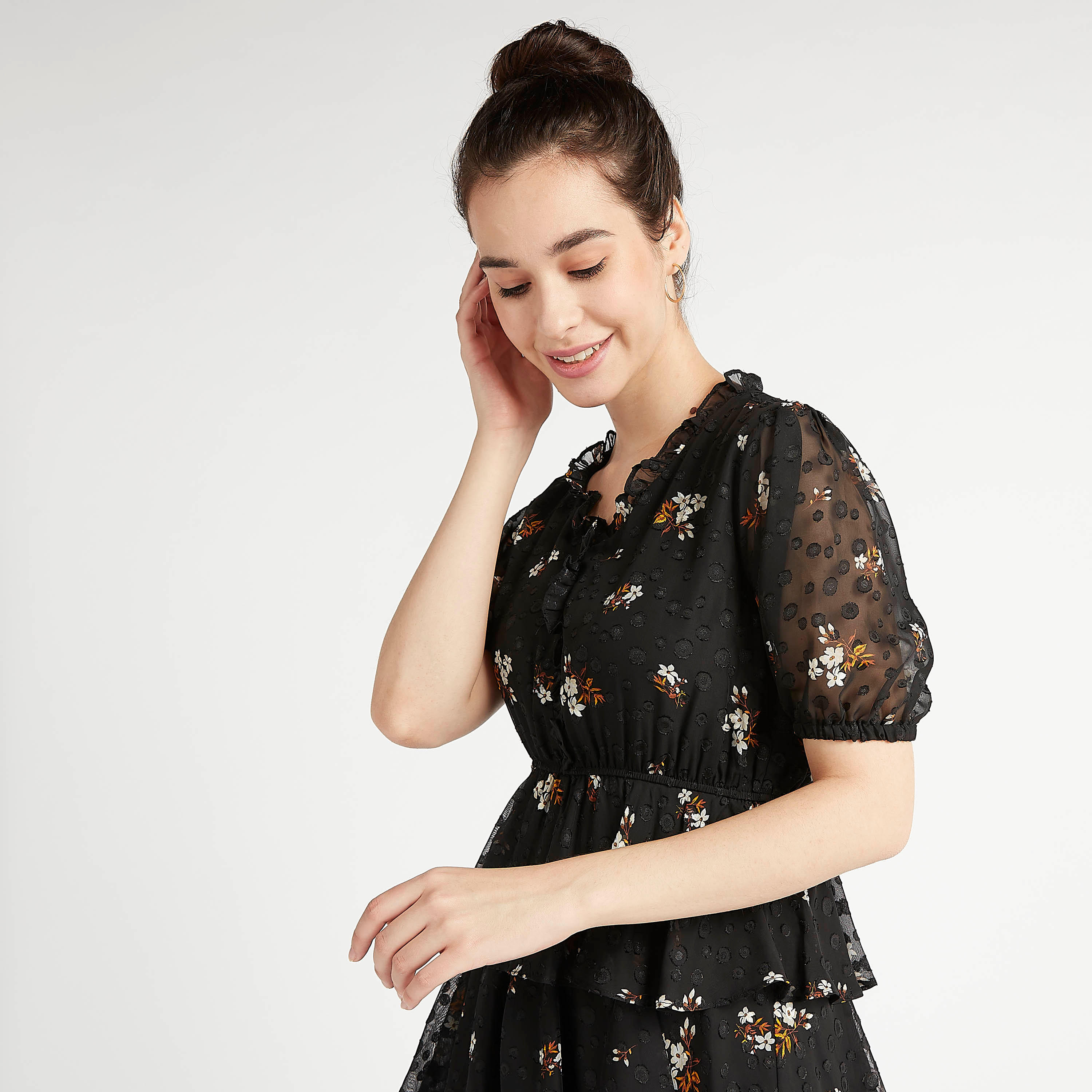 فستان إيه لاين ميدي متعدّد الطبقات بطبعات أزهار وأكمام قصيرة-women-clothing-dresses-image-3