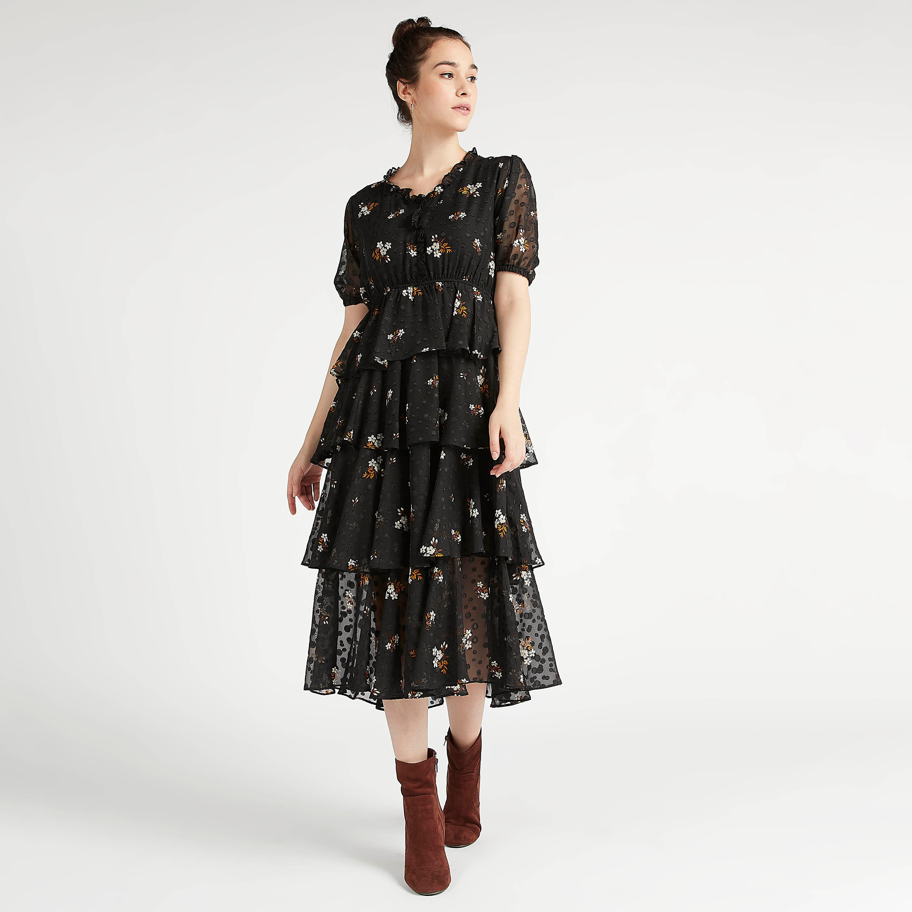 فستان إيه لاين ميدي متعدّد الطبقات بطبعات أزهار وأكمام قصيرة-women-clothing-dresses-image-5