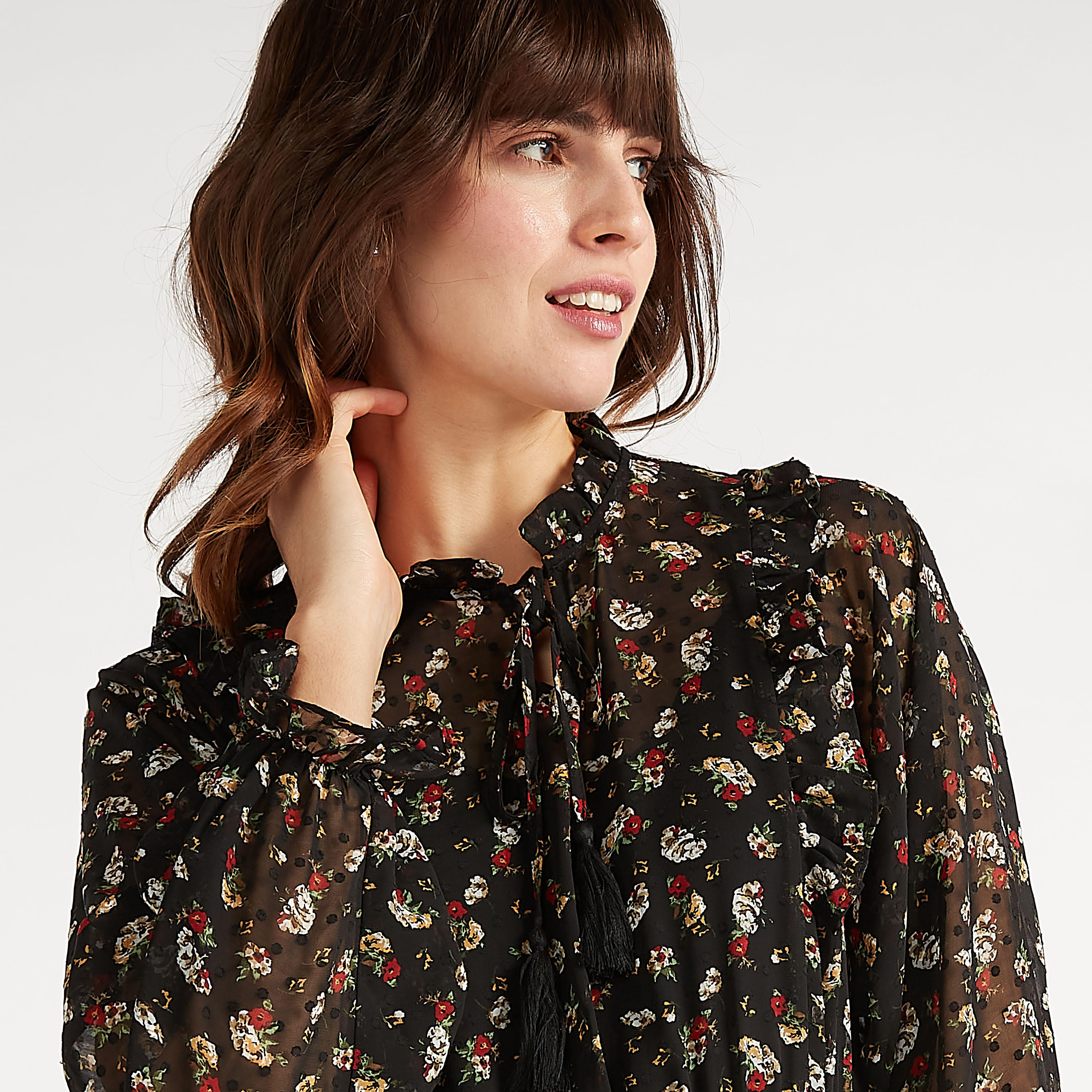 فستان إيه لاين ميدي بأكمام طويلة مع تفاصيل كشكشة وطبعات أزهار-women-clothing-dresses-image-3