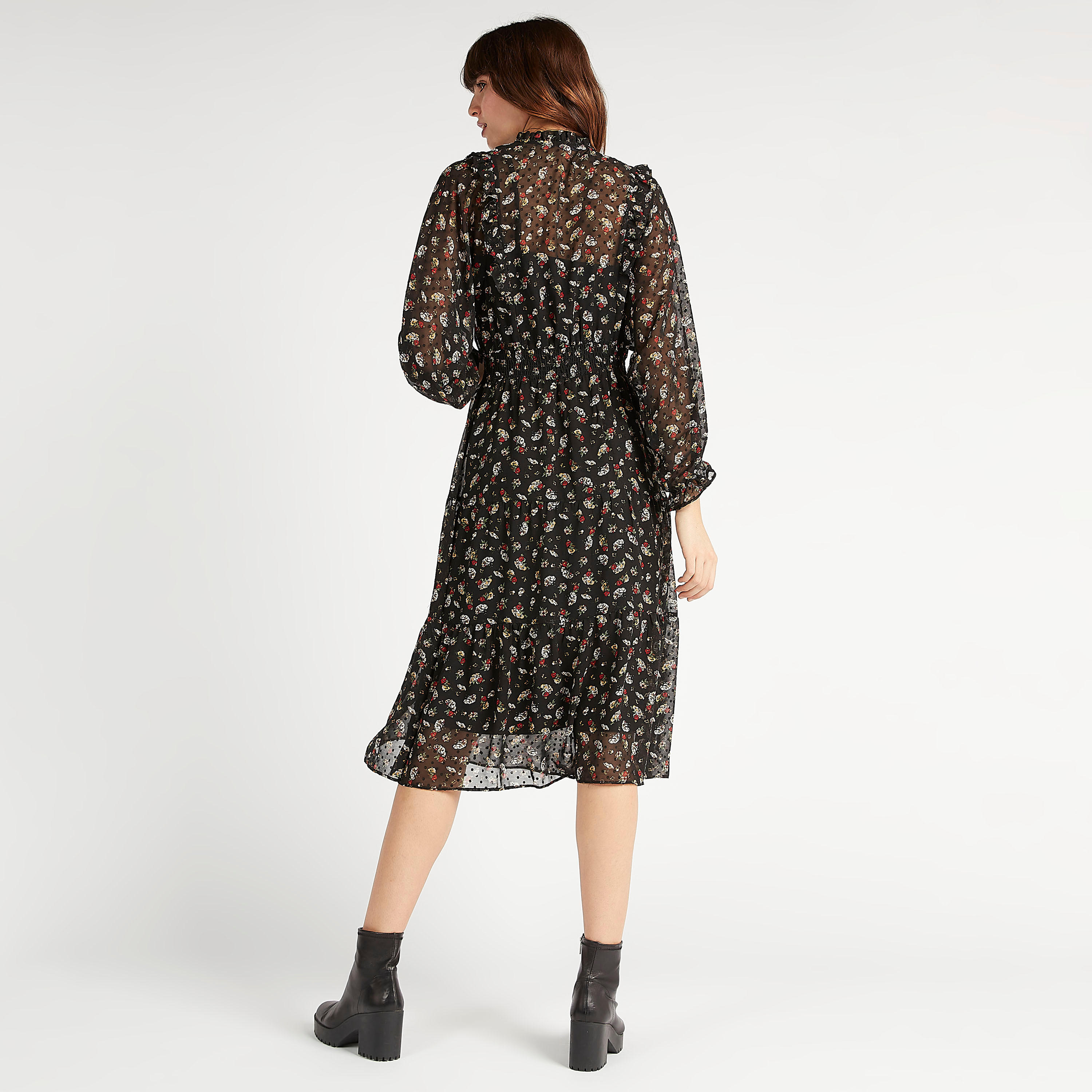 فستان إيه لاين ميدي بأكمام طويلة مع تفاصيل كشكشة وطبعات أزهار-women-clothing-dresses-image-4