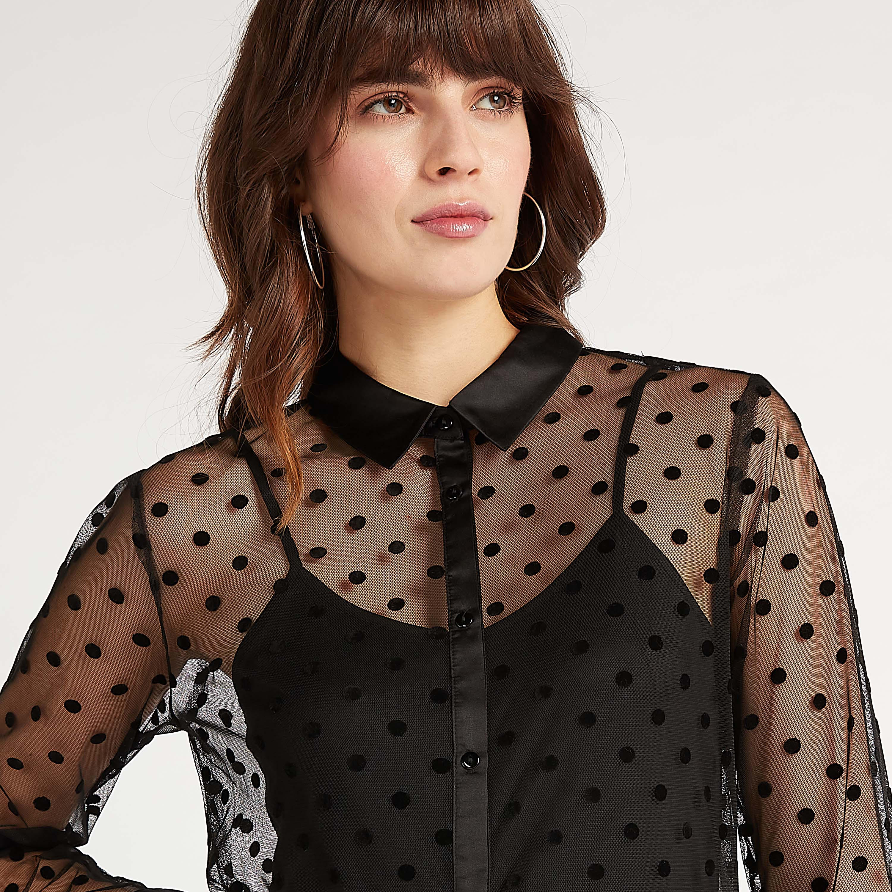 فستان ميدي بياقة عادية دانتيل وأكمام طويلة وأطراف كشكشة-women-clothing-dresses-image-3