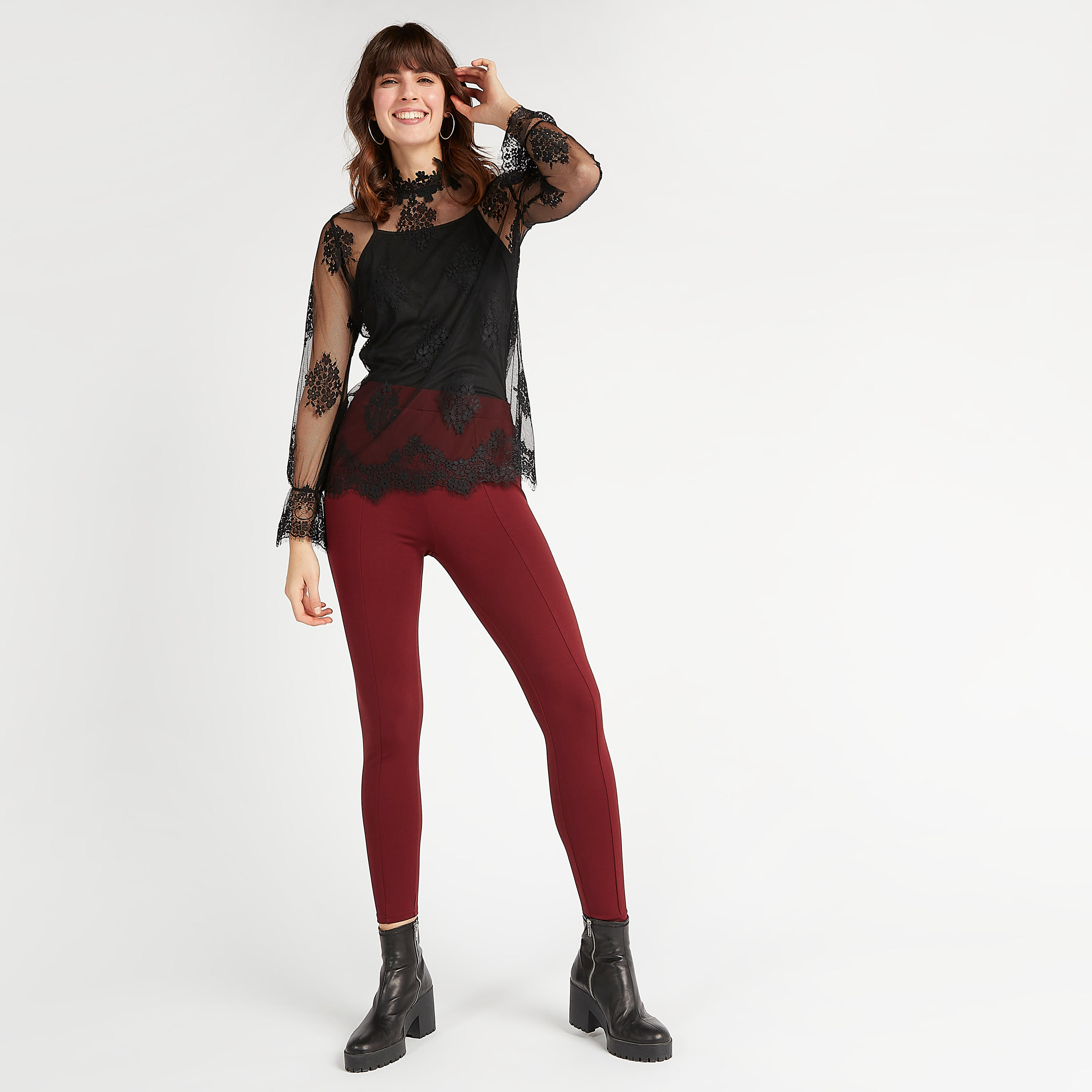 Solid High-Rise Skinny Fit Leggings with Elasticated Waistband-women-clothing-bottoms-leggings-image-1