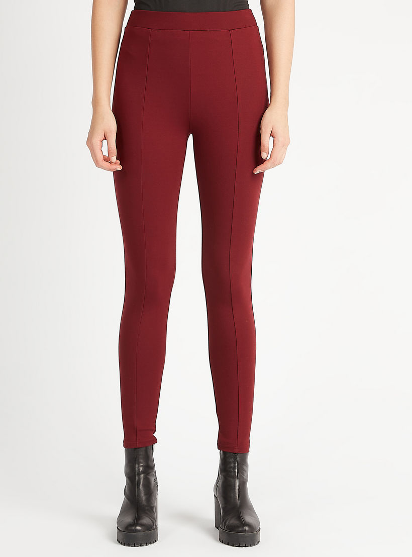 Solid High-Rise Skinny Fit Leggings with Elasticated Waistband-women-clothing-bottoms-leggings-image-2