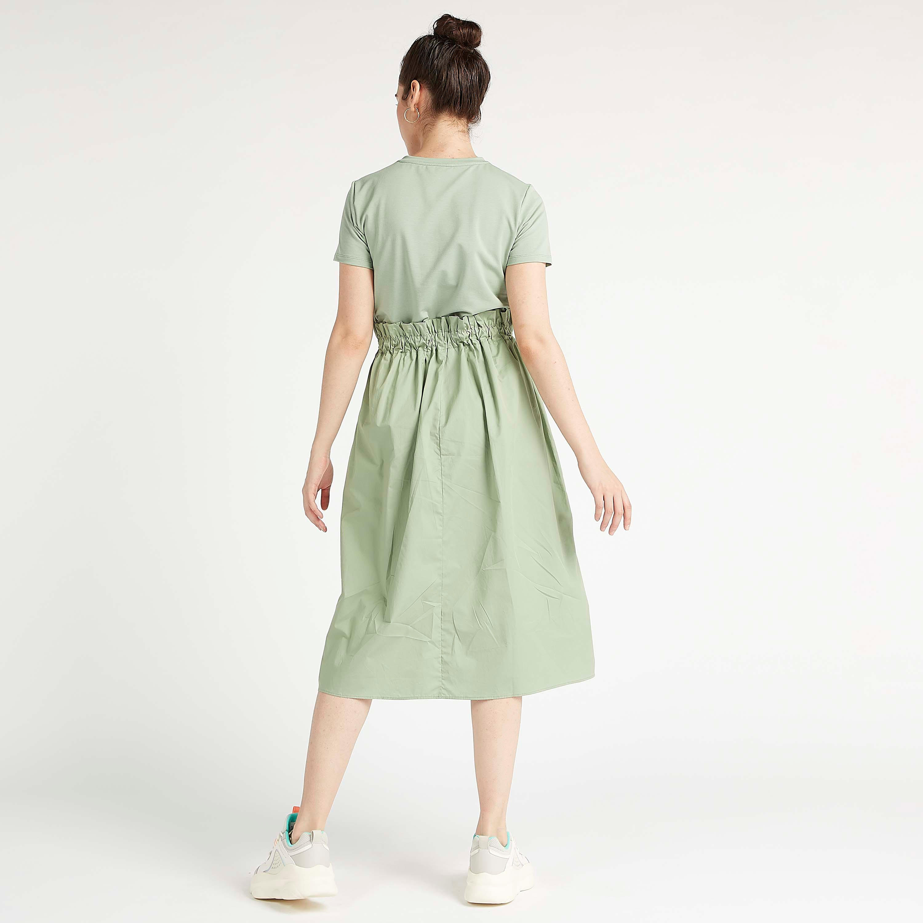Solid Midi A-line Dress with Short Sleeves and Pockets-women-clothing-dresses-image-4