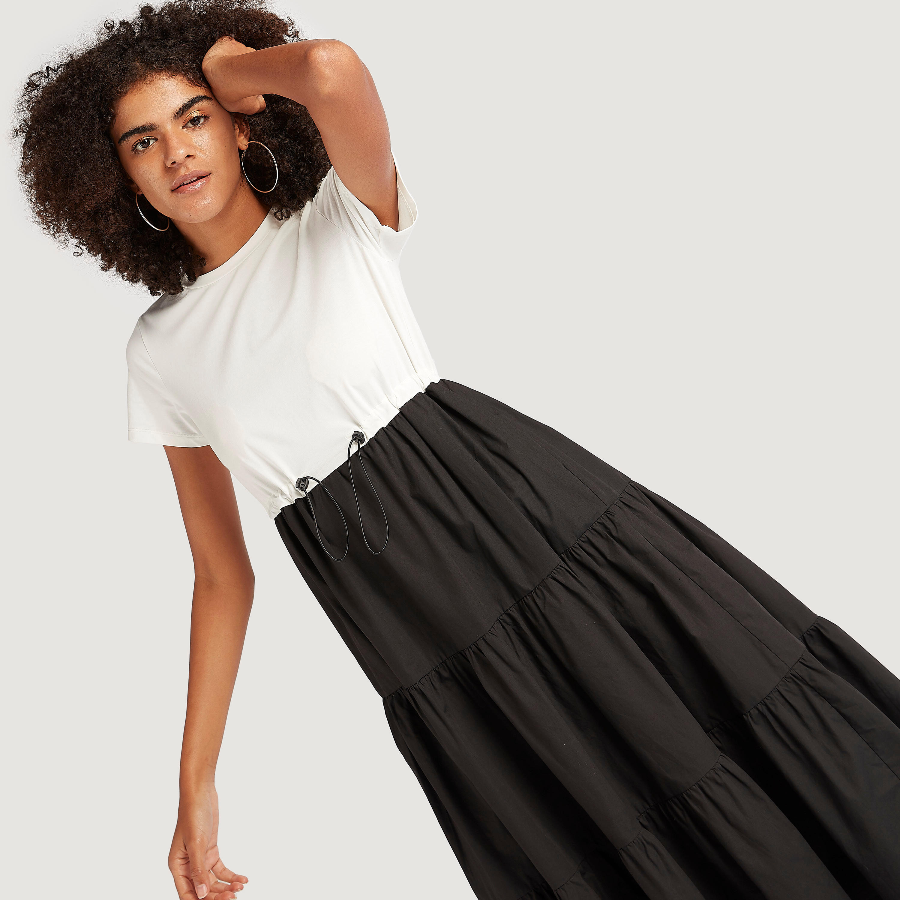 فستان ميدي إيه لاين سادة بأكمام قصيرة ورباط-women-clothing-dresses-image-6