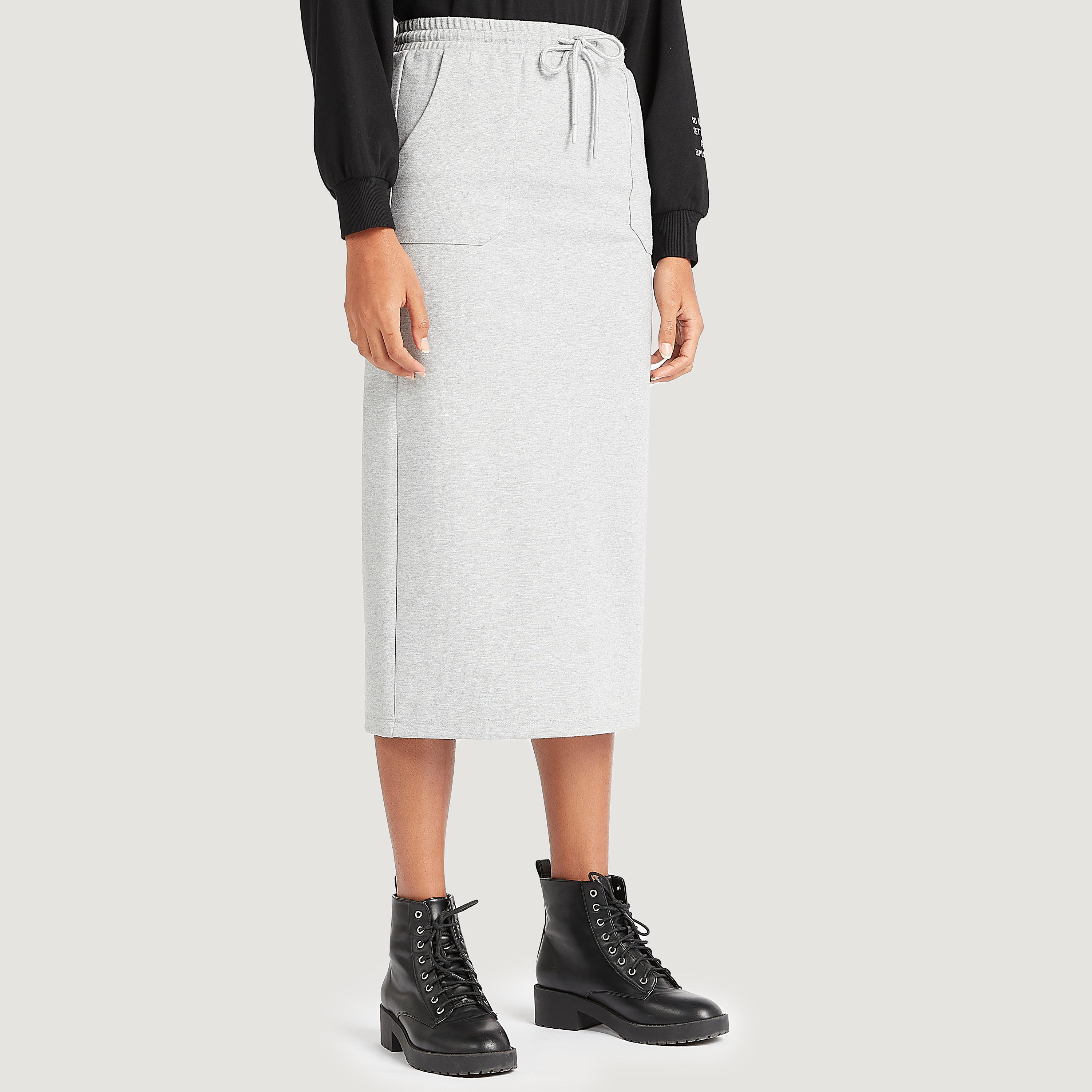 Solid A-line Midi Skirt with Drawstring Closure-women-clothing-bottoms-skirts-image-1