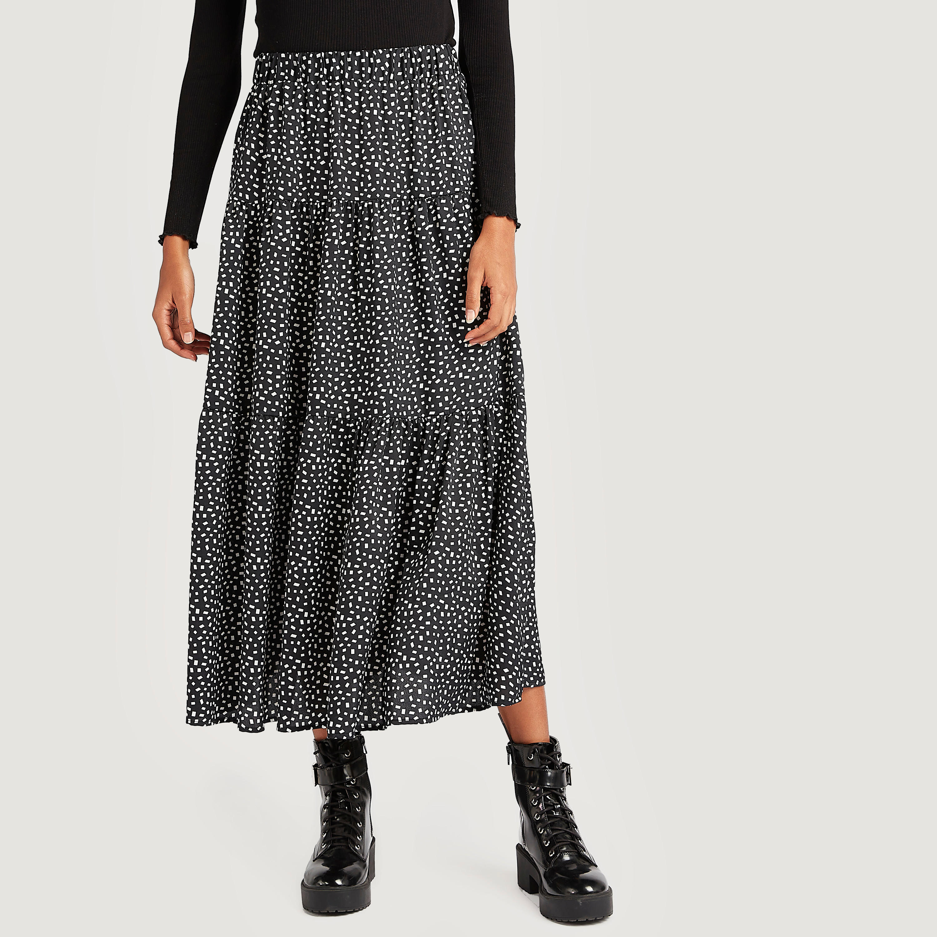 تنورة إيه لاين ميدي بخصر مطّاطي وطبعات-women-clothing-bottoms-skirts-image-1
