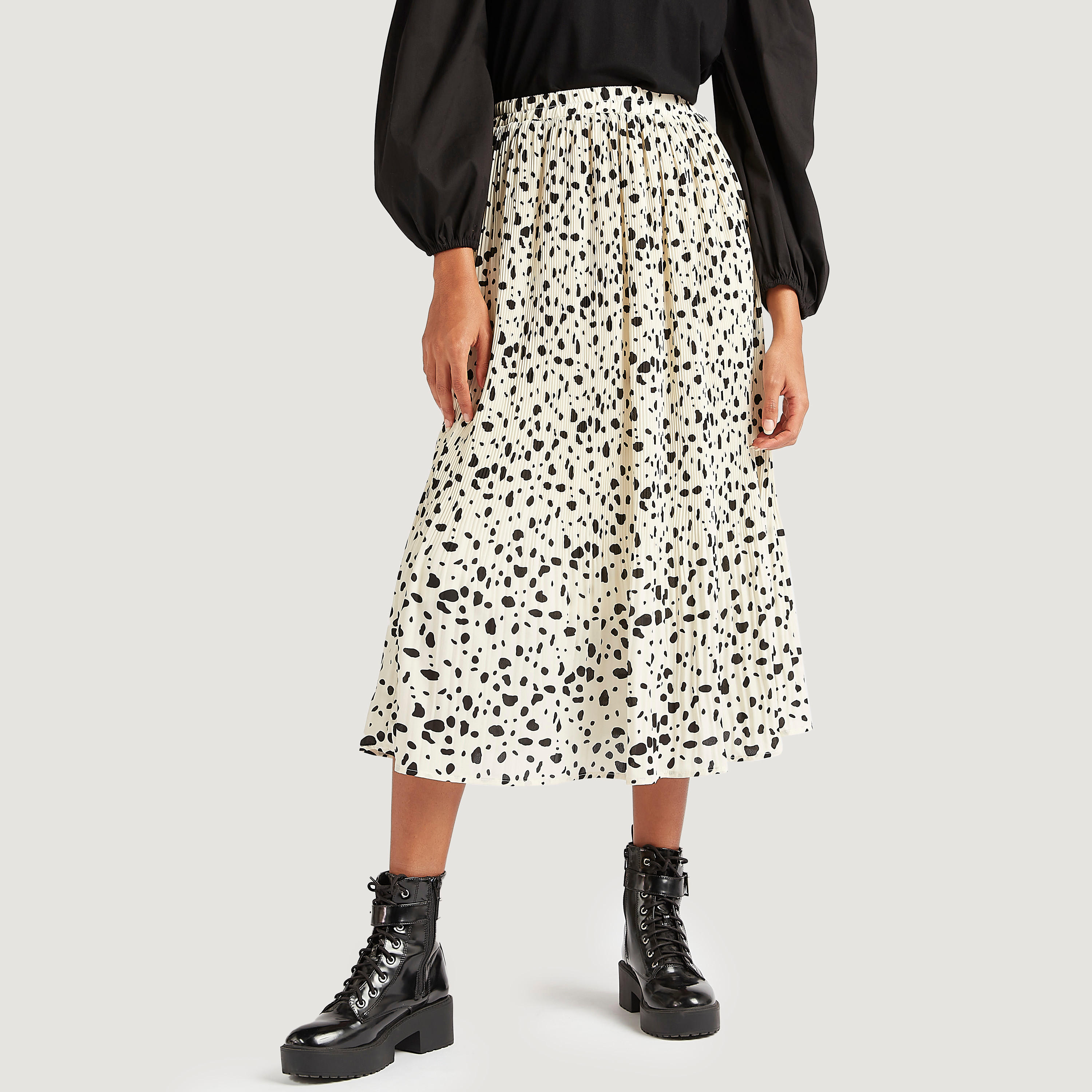 تنّورة ميدي إيه لاين بطبعات حيوانات وثنايا وخصر مطّاطي-women-clothing-bottoms-skirts-image-1