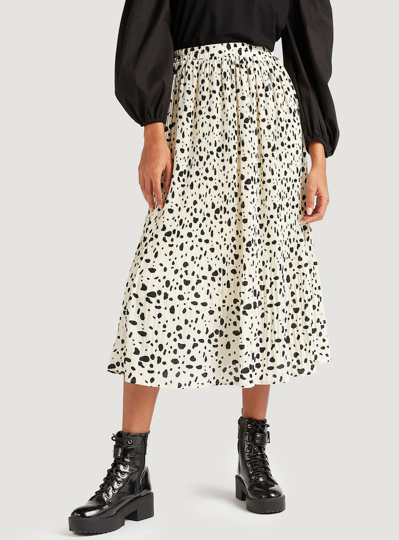 تنّورة ميدي إيه لاين بطبعات حيوانات وثنايا وخصر مطّاطي-women-clothing-bottoms-skirts-image-1
