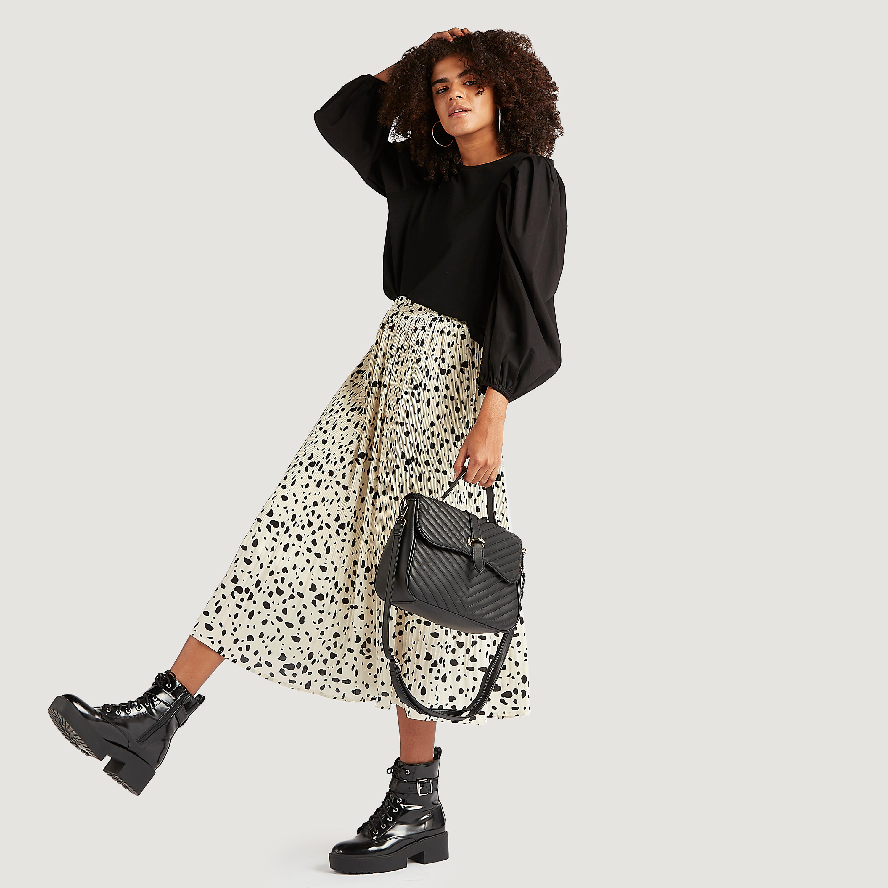تنّورة ميدي إيه لاين بطبعات حيوانات وثنايا وخصر مطّاطي-women-clothing-bottoms-skirts-image-2