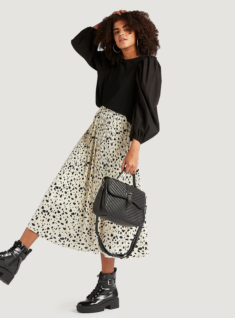 تنّورة ميدي إيه لاين بطبعات حيوانات وثنايا وخصر مطّاطي-women-clothing-bottoms-skirts-image-2
