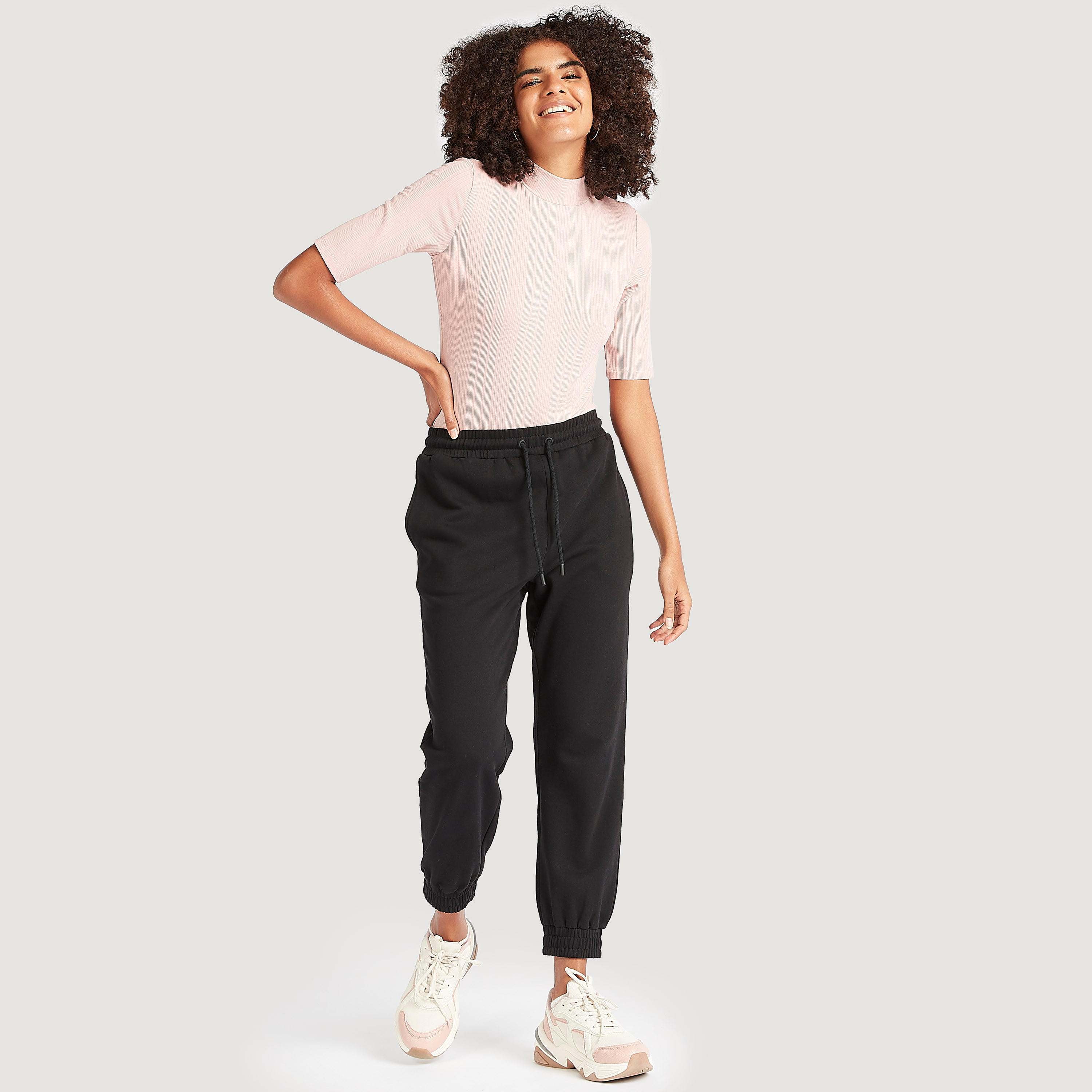 بودي سوت بارز الملمس بياقة عالية وأكمام قصيرة-women-clothing-tshirts-image-2